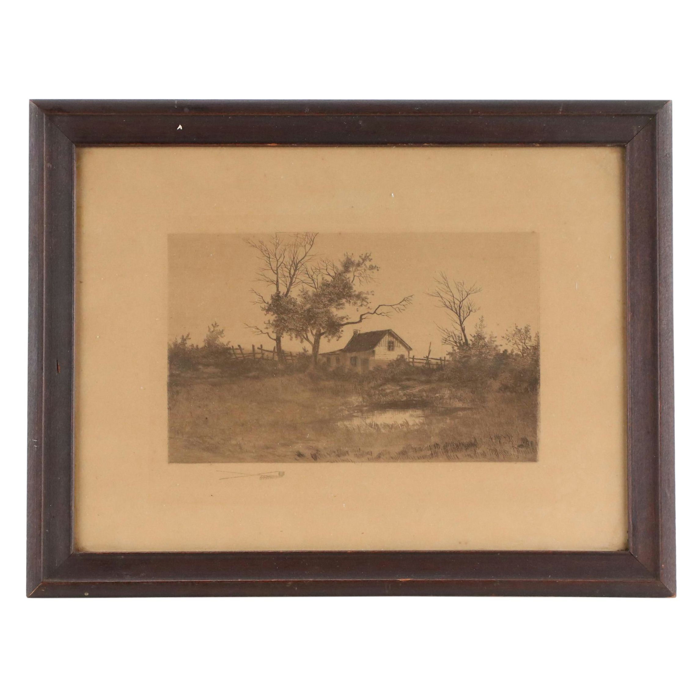 Etching "Suburban Shanty," Late 19th Century