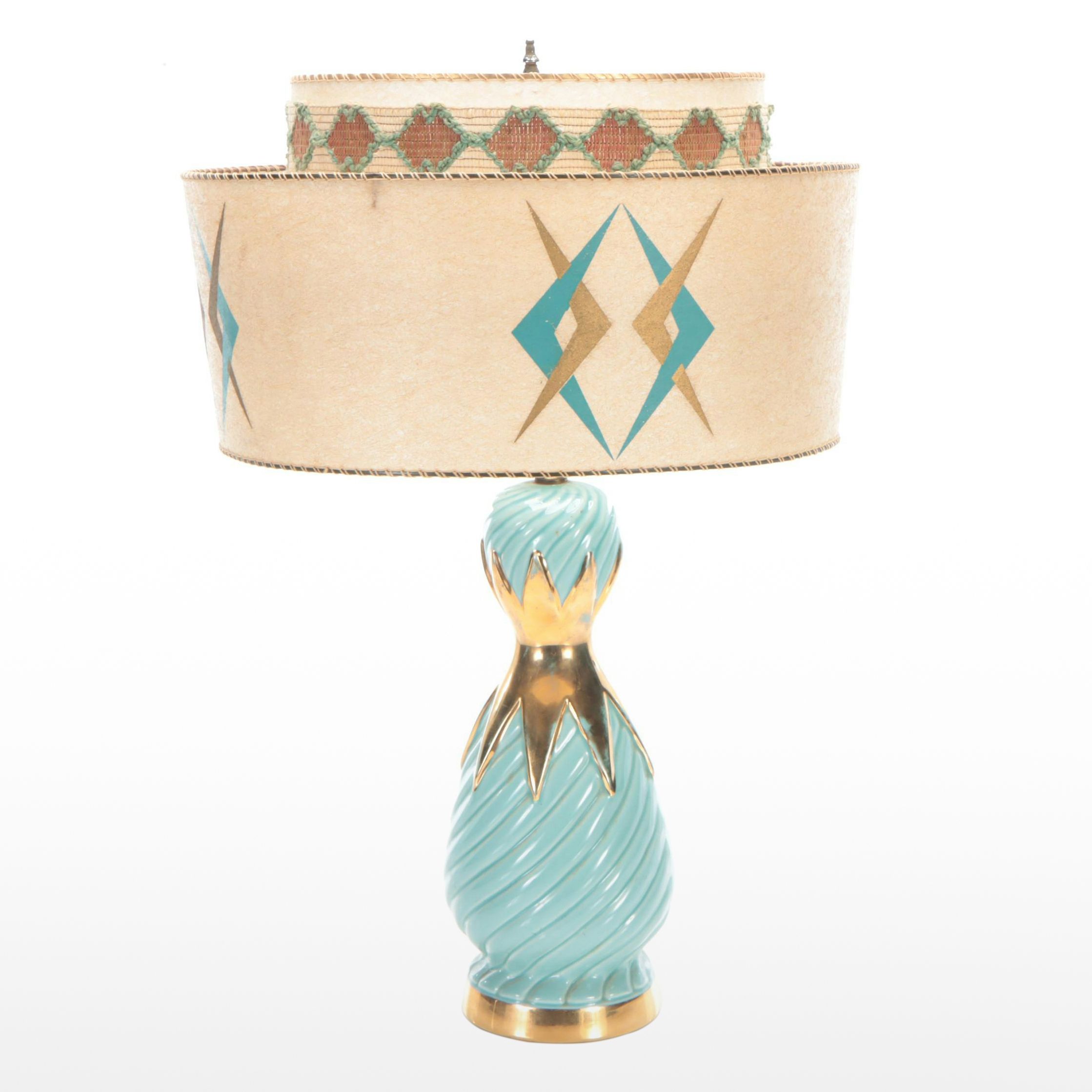 MCM Berger Atomic Glazed Ceramic Table Lamp With Double Tier Shade