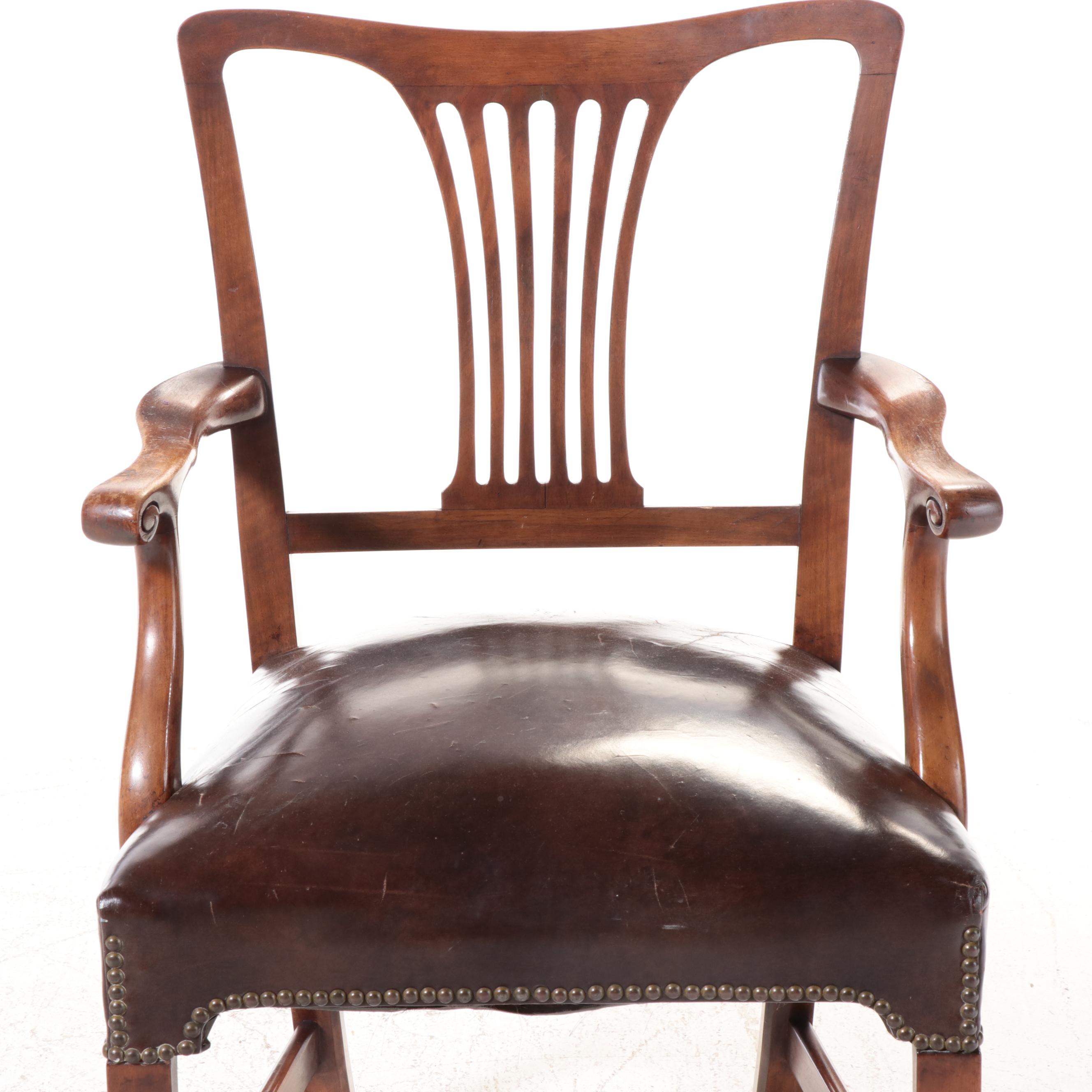 George III Irish Style Mahogany Armchair with Leather Seat and Nailhead Trim