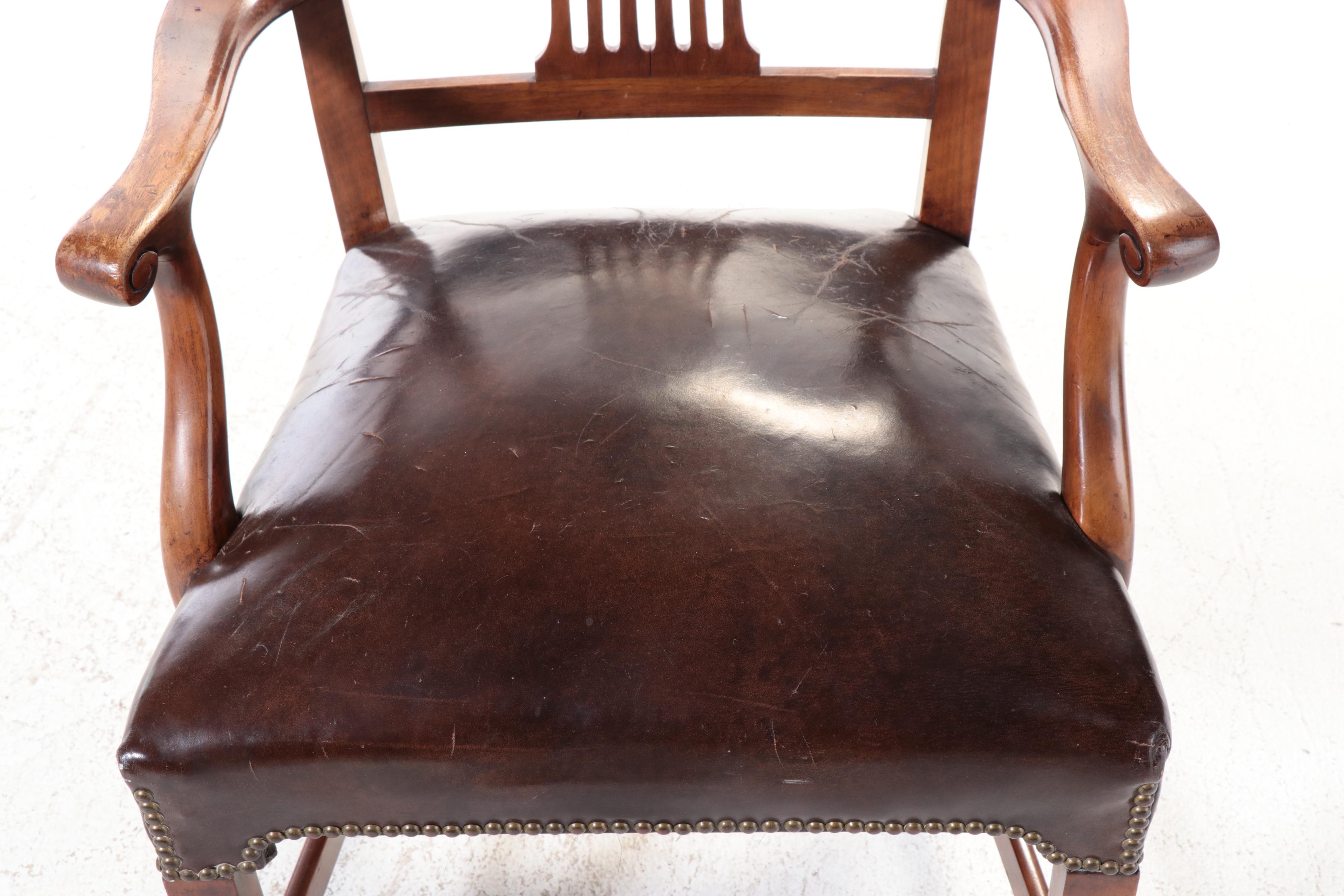 George III Irish Style Mahogany Armchair with Leather Seat and Nailhead Trim