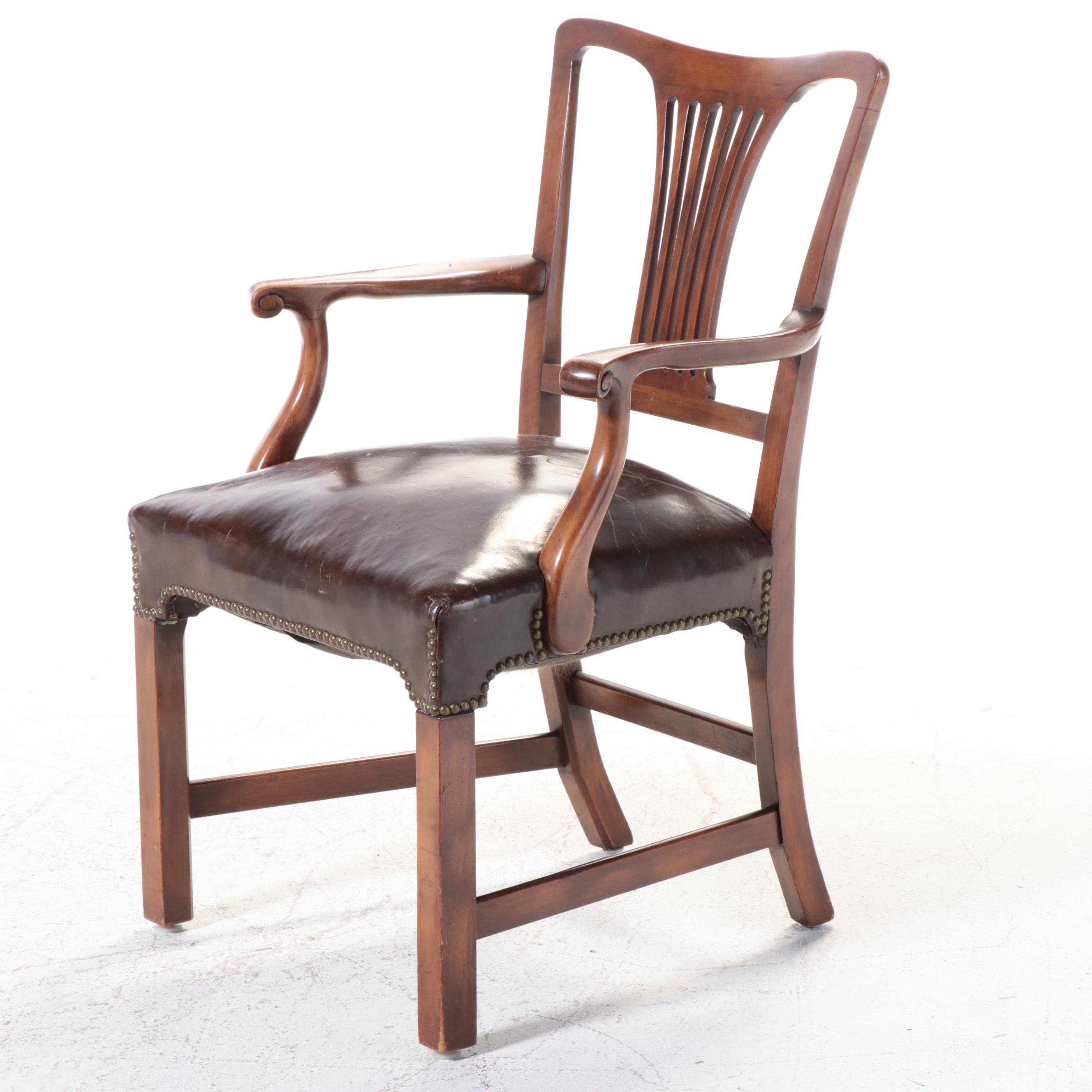 George III Irish Style Mahogany Armchair with Leather Seat and Nailhead Trim