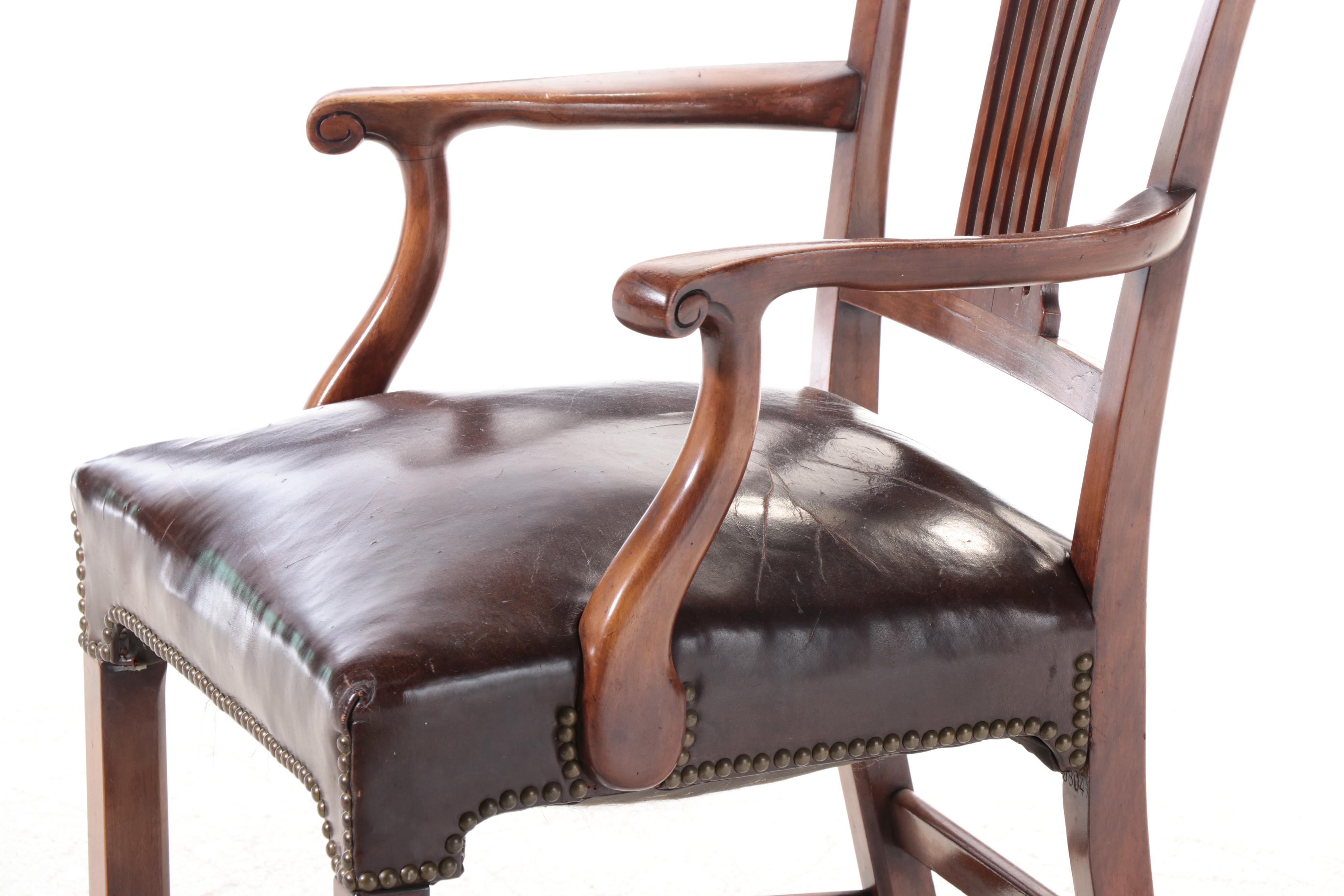George III Irish Style Mahogany Armchair with Leather Seat and Nailhead Trim