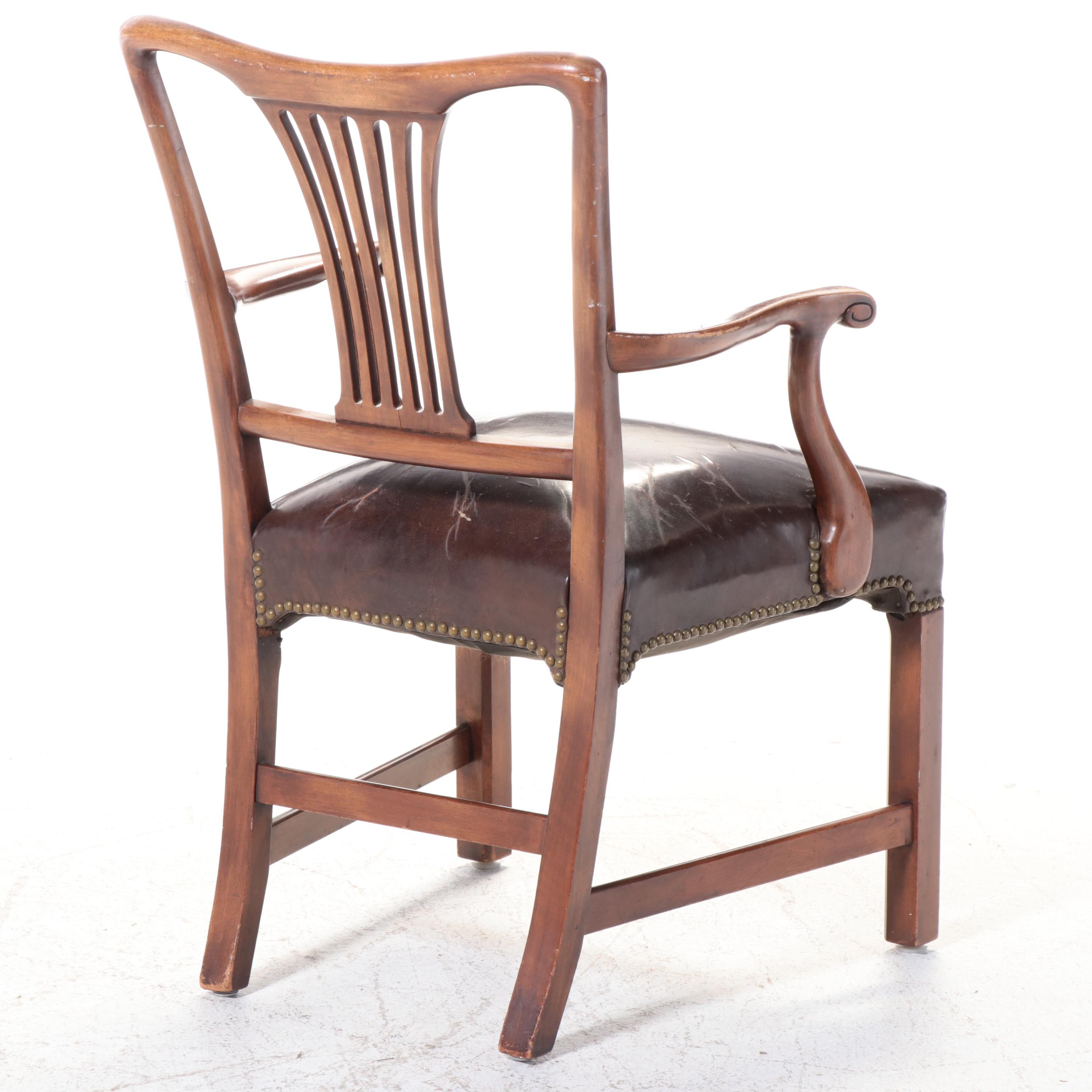 George III Irish Style Mahogany Armchair with Leather Seat and Nailhead Trim