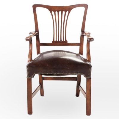 George III Irish Style Mahogany Armchair with Leather Seat and Nailhead Trim
