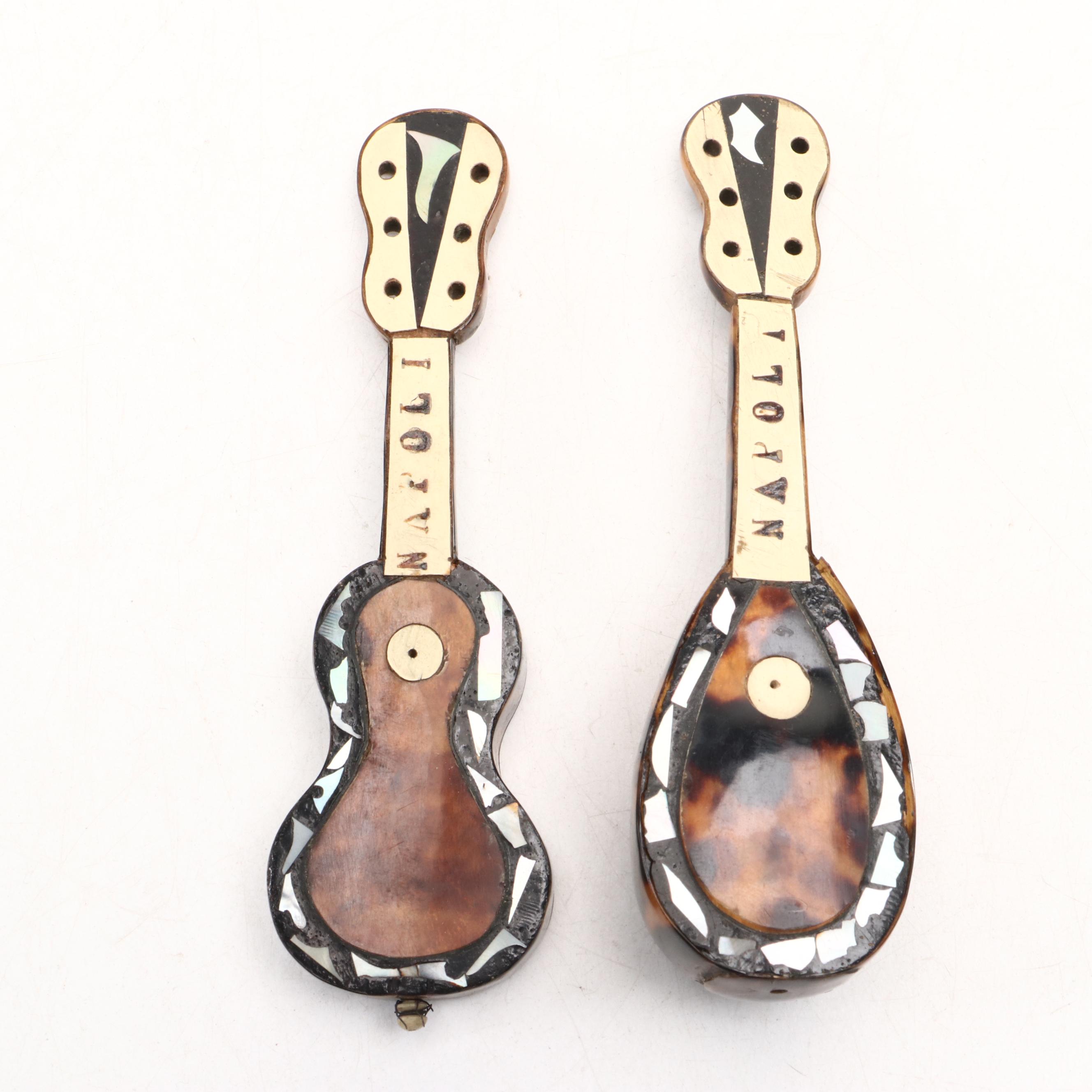Italian Souvenir Tortoiseshell and Mother-of-Pearl Miniature Lutes and More