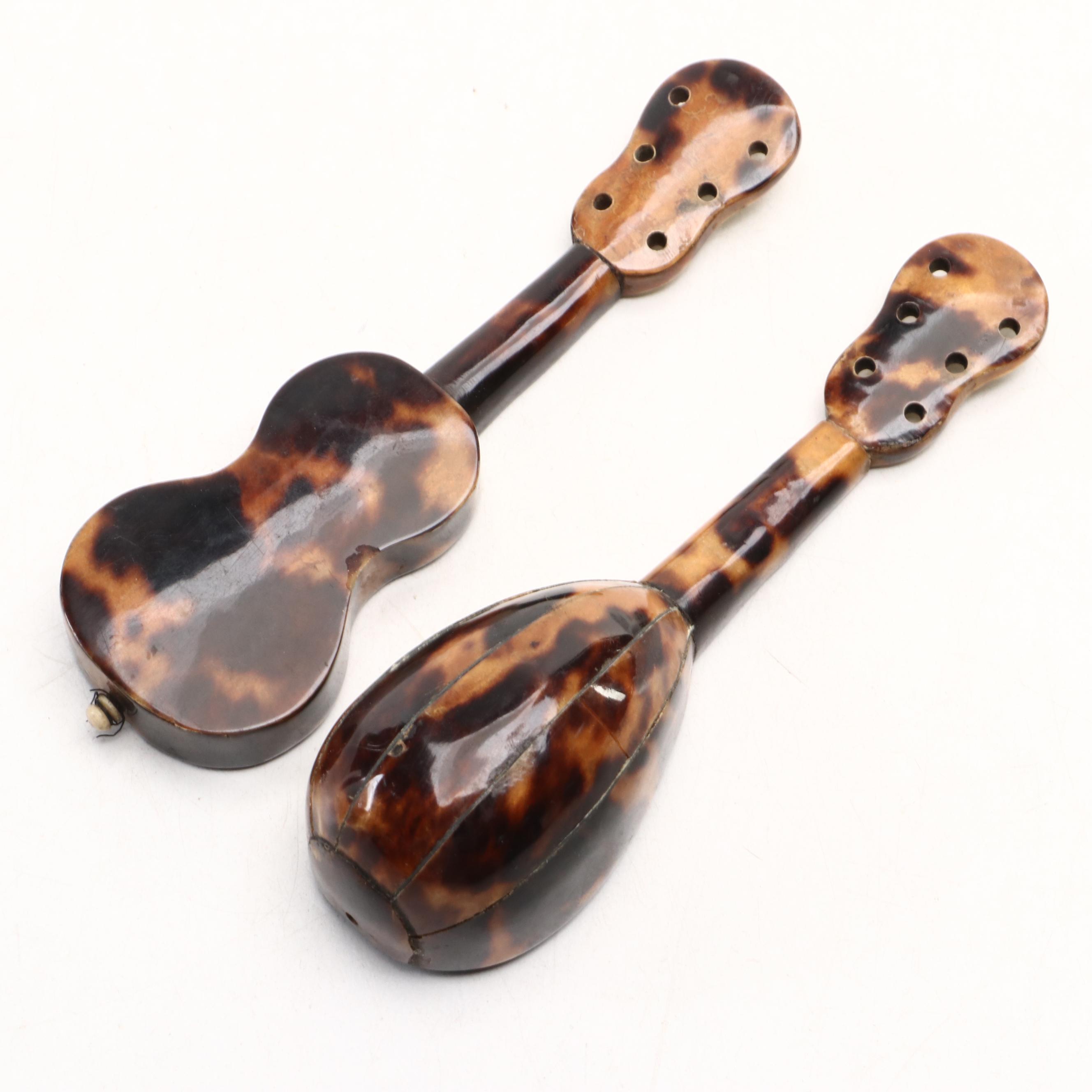 Italian Souvenir Tortoiseshell and Mother-of-Pearl Miniature Lutes and More