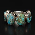 Sterling Graduated Carved Turquoise Bracelet