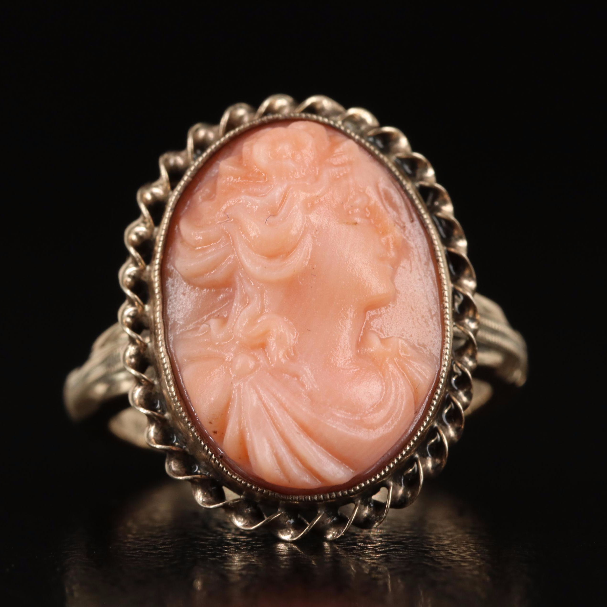 10K Coral Cameo Ring