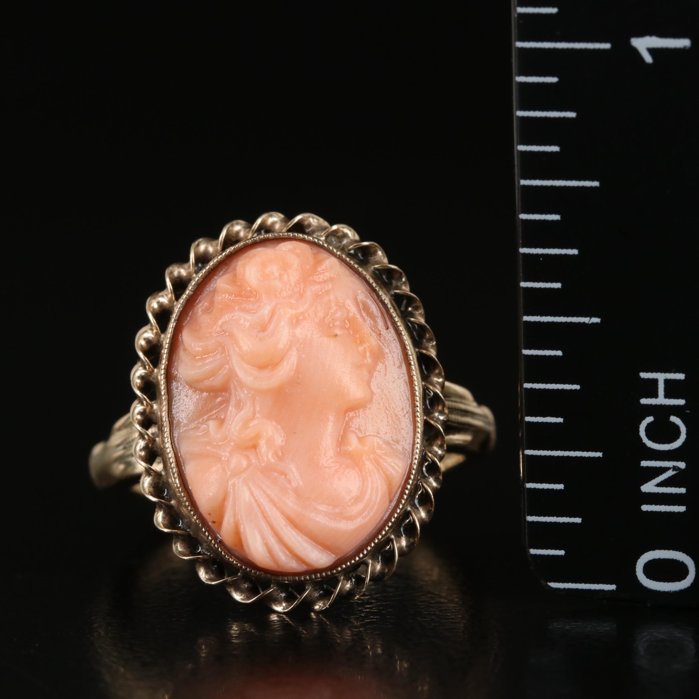 10K Coral Cameo Ring