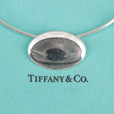 Tiffany & Co. Sterling Oval Tag Wire Hook Necklace