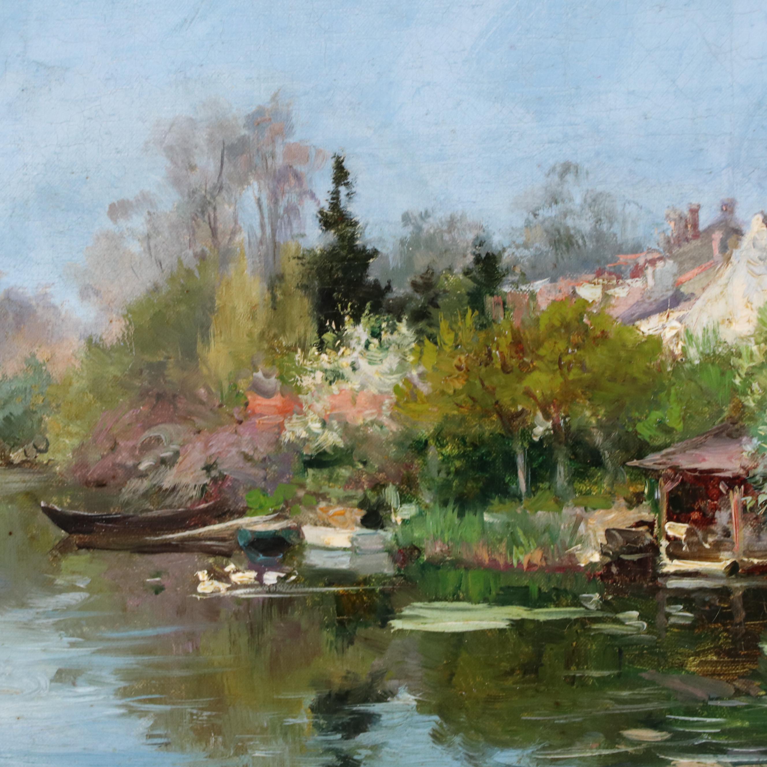 Gabriel Edouard Thurner French Impressionist River Scene Oil Painting