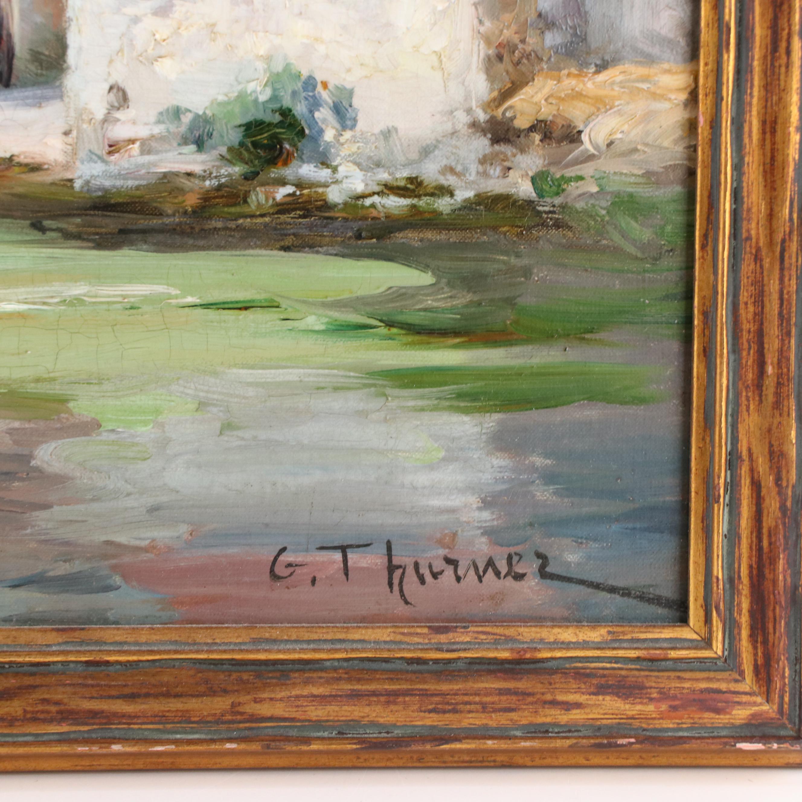 Gabriel Edouard Thurner French Impressionist River Scene Oil Painting