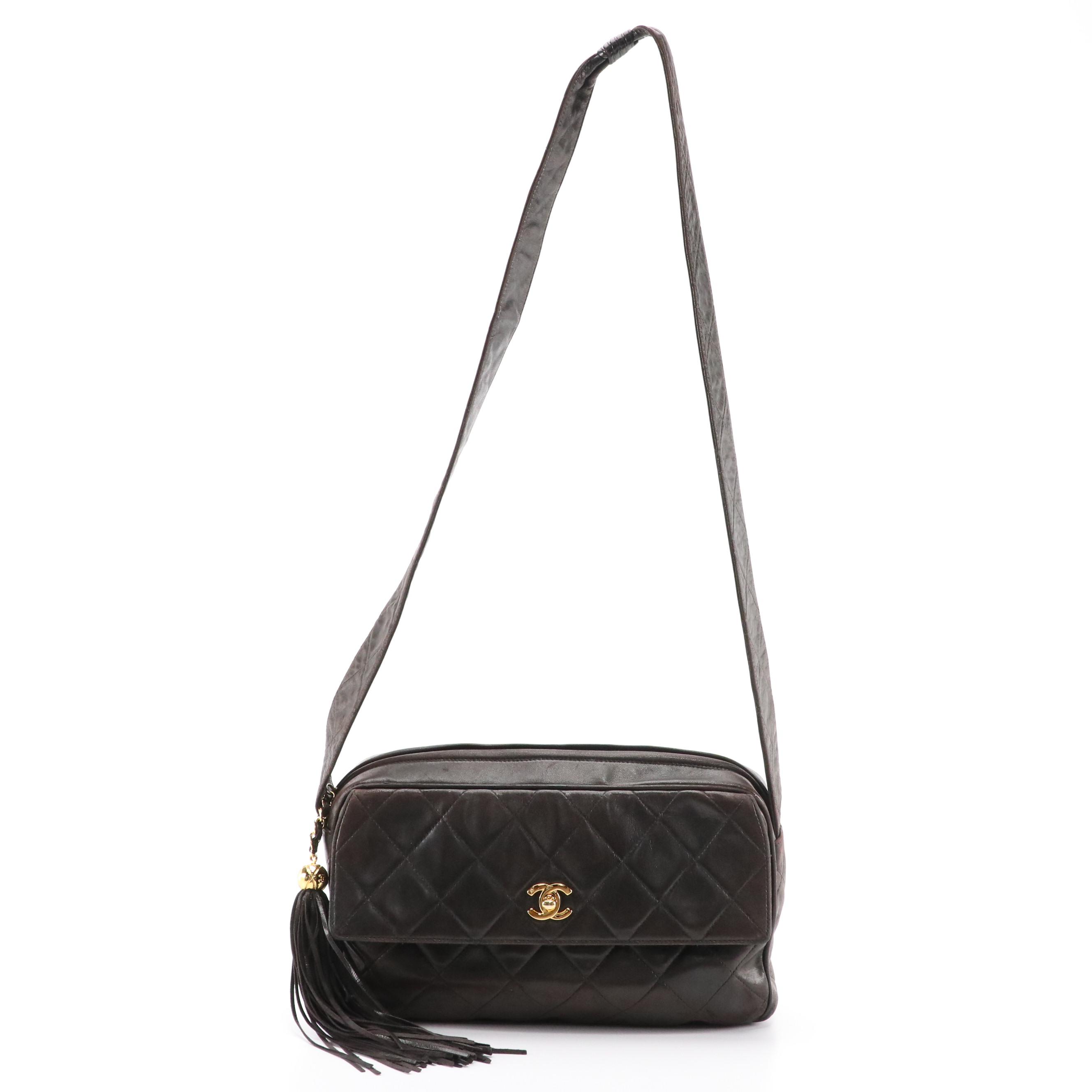 Chanel Front-Pocket Tassel Camera Bag in Dark Brown Quilted Lambskin Leather