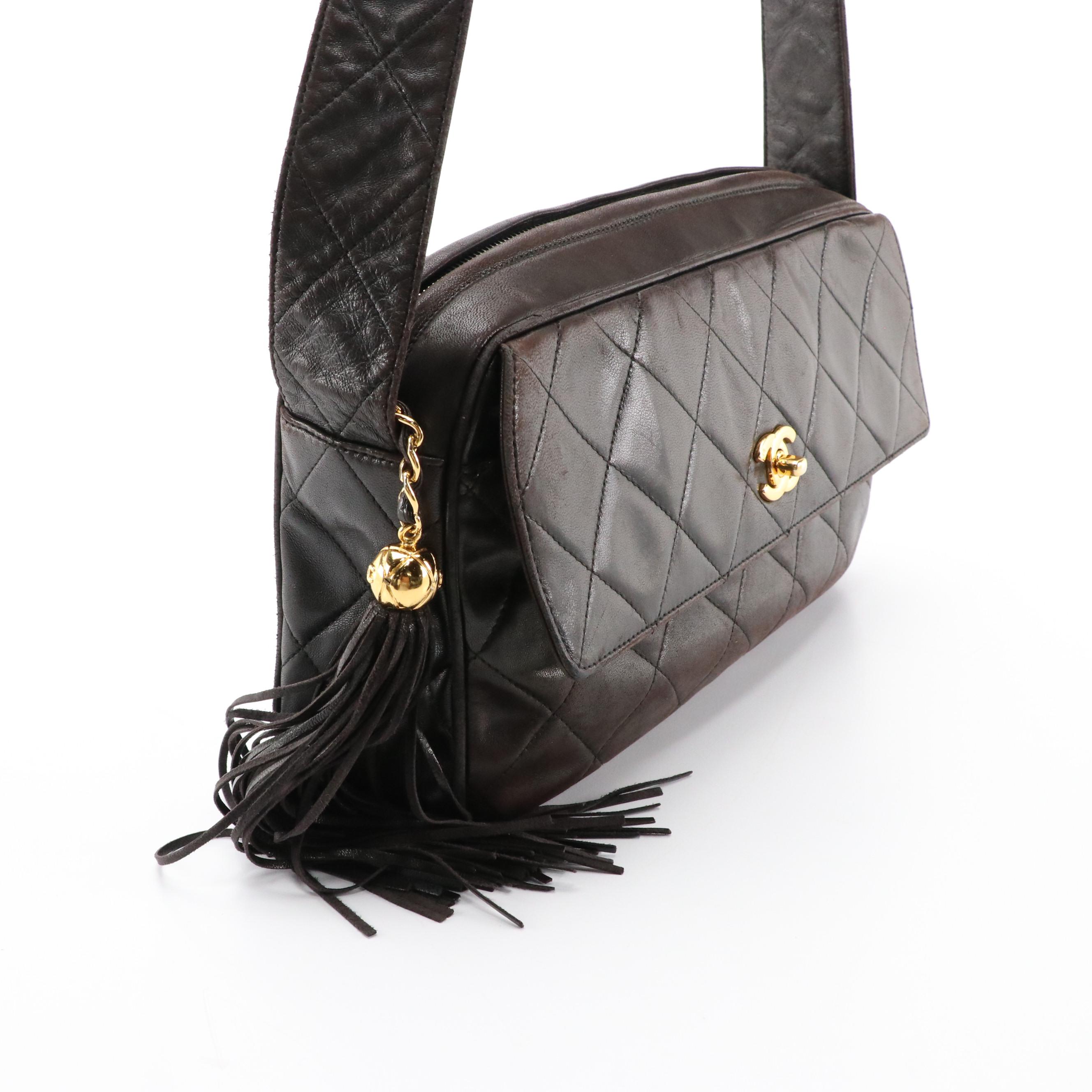 Chanel Front-Pocket Tassel Camera Bag in Dark Brown Quilted Lambskin Leather
