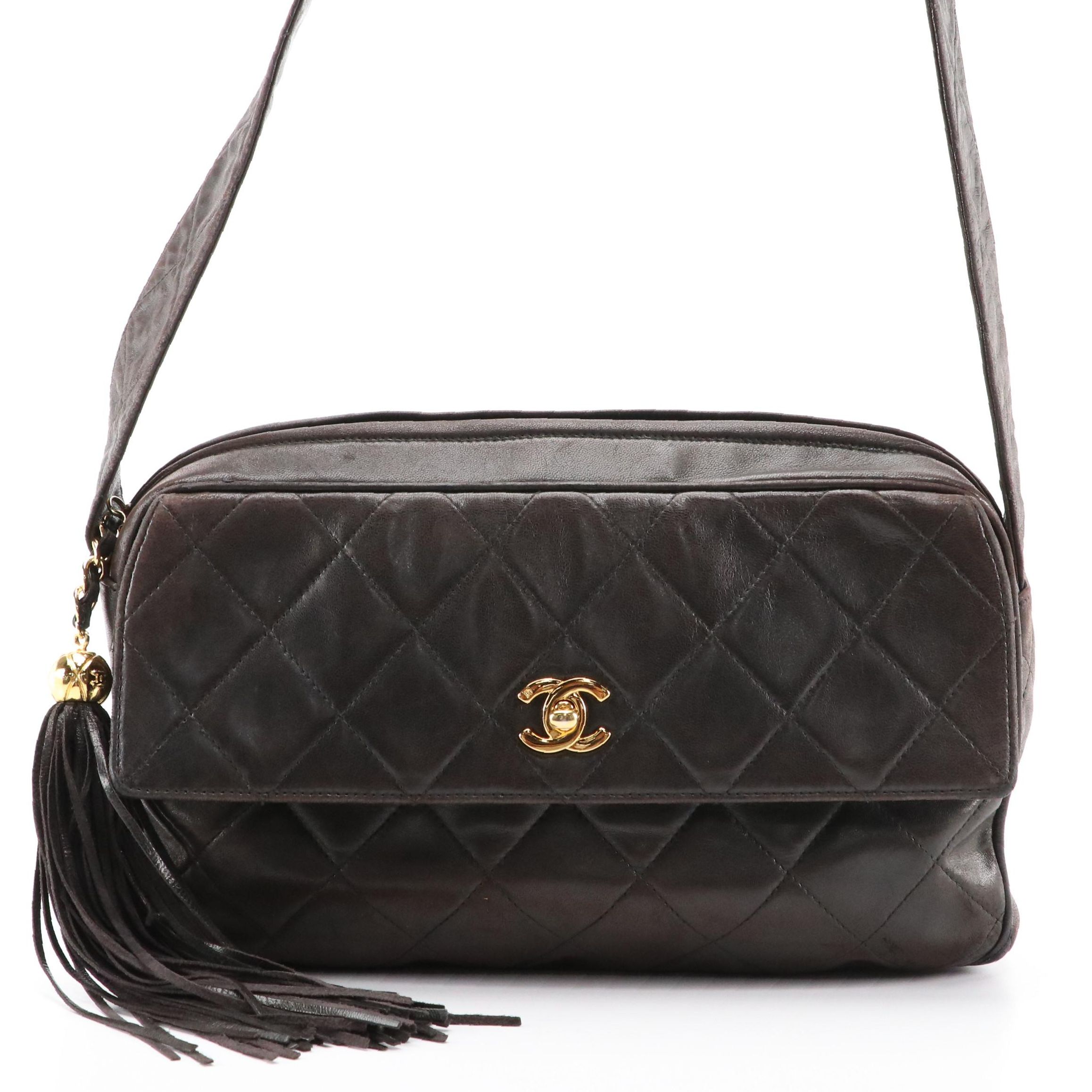 Chanel Front-Pocket Tassel Camera Bag in Dark Brown Quilted Lambskin Leather