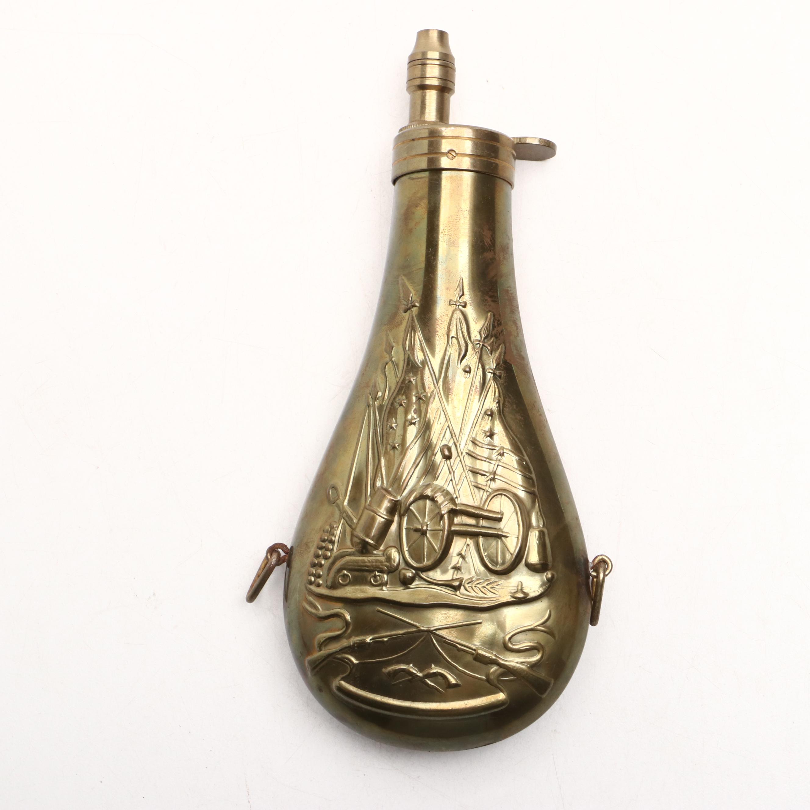 Big-Bang Cast Iron Cannon with Embossed Brass Powder Horn