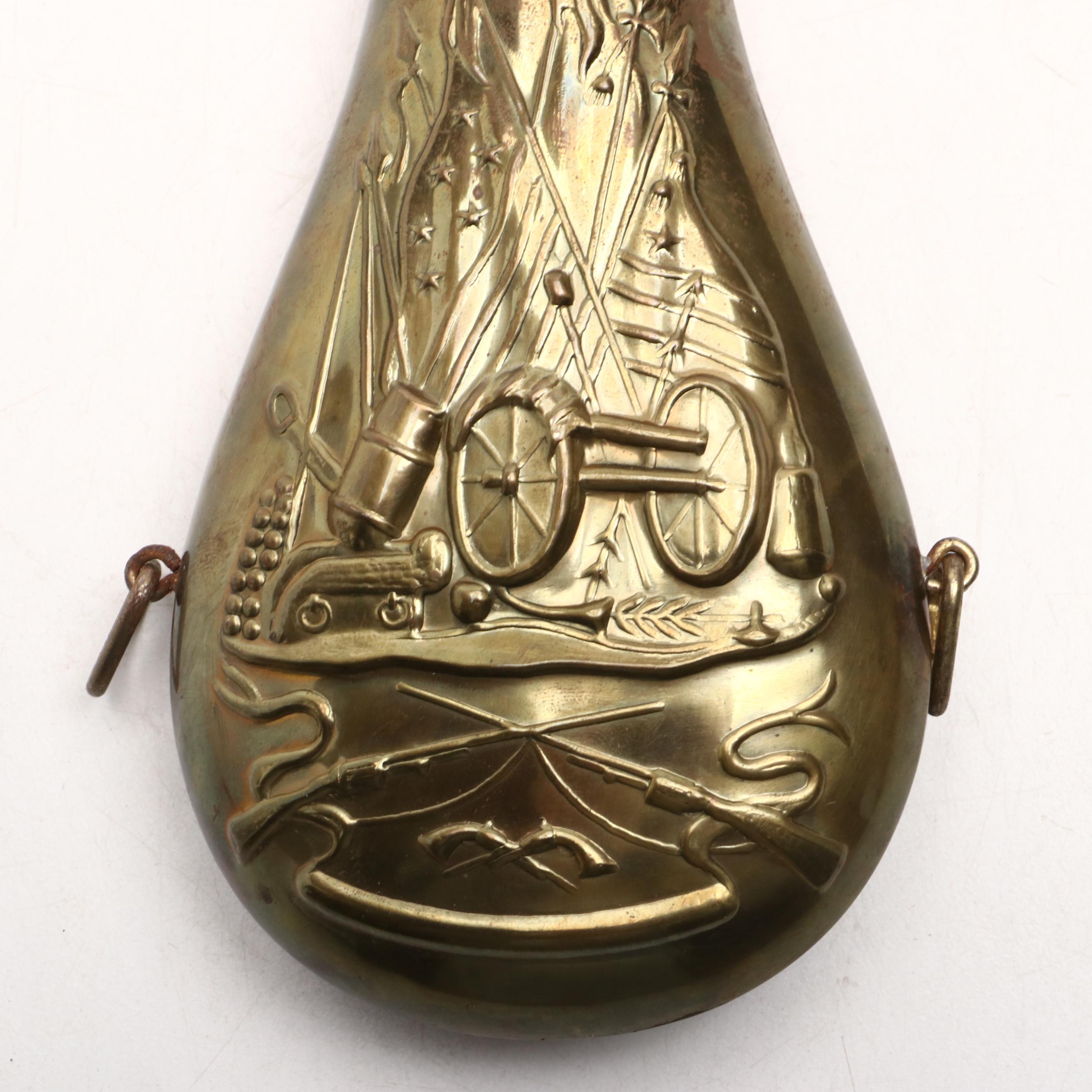 Big-Bang Cast Iron Cannon with Embossed Brass Powder Horn