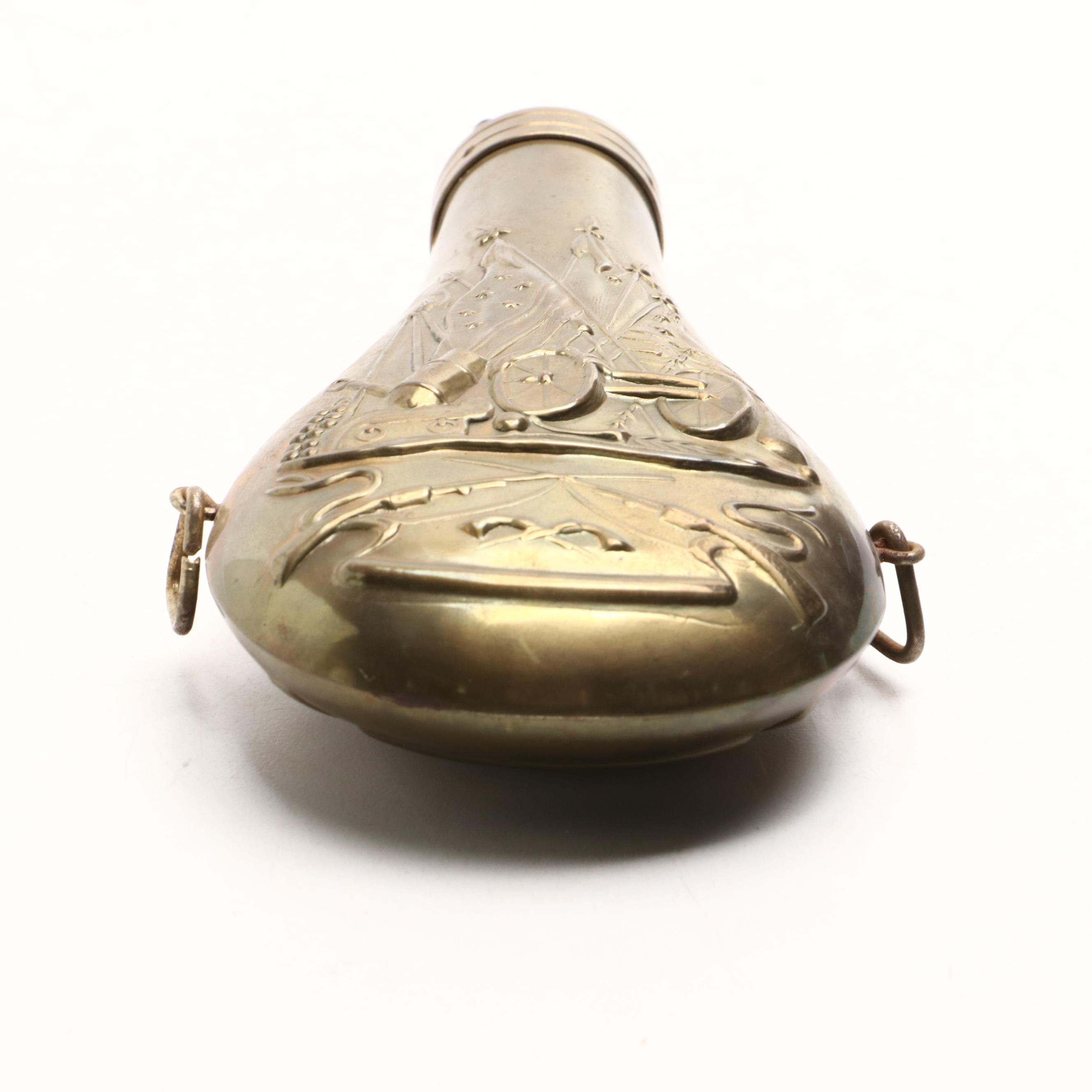 Big-Bang Cast Iron Cannon with Embossed Brass Powder Horn