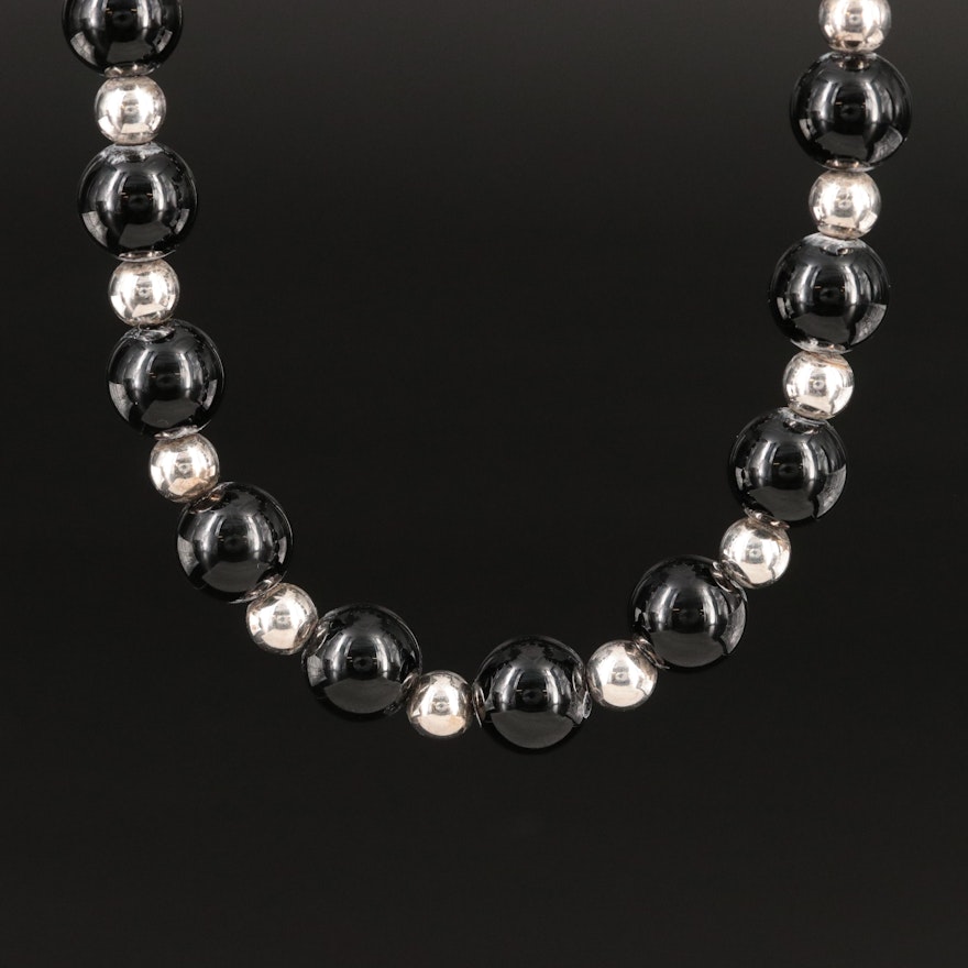 Tiffany & Co. Sterling and Black Onyx Bead Necklace