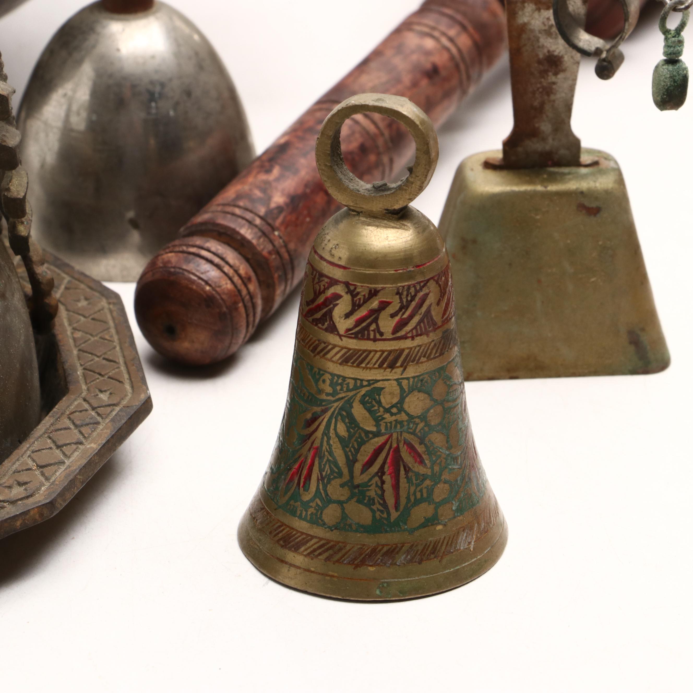 Floral Motif Etched Brass Table Gong with Scorpion Motif Brass Bowl and More