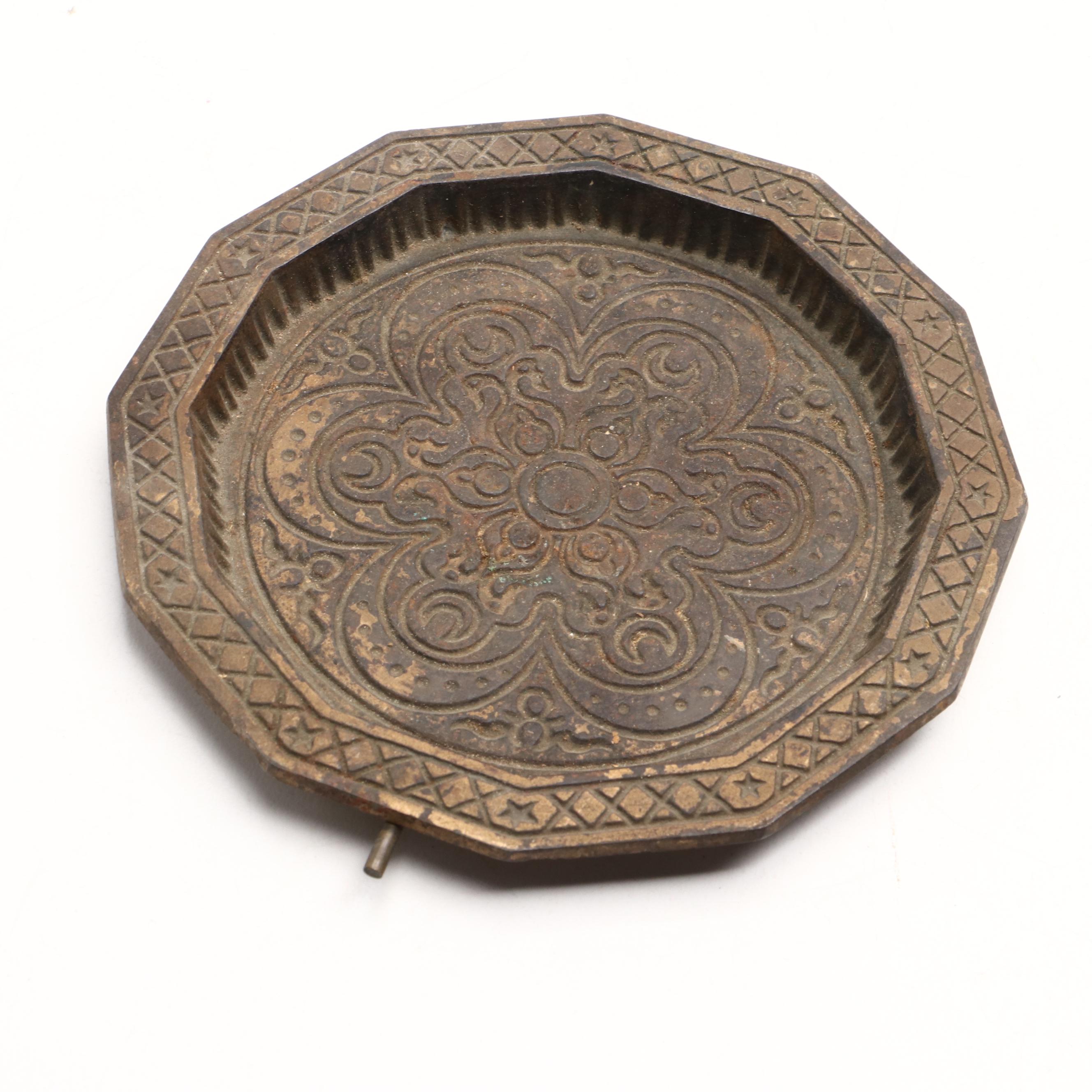 Floral Motif Etched Brass Table Gong with Scorpion Motif Brass Bowl and More