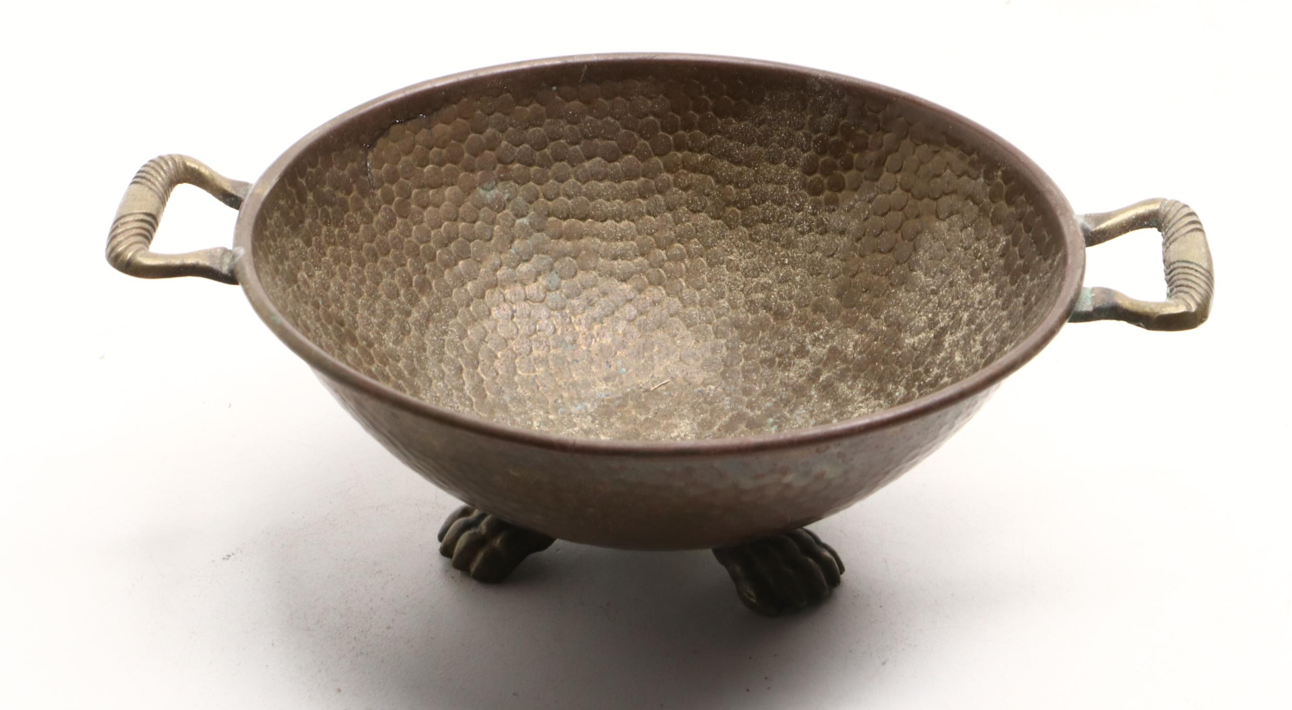 Floral Motif Etched Brass Table Gong with Scorpion Motif Brass Bowl and More