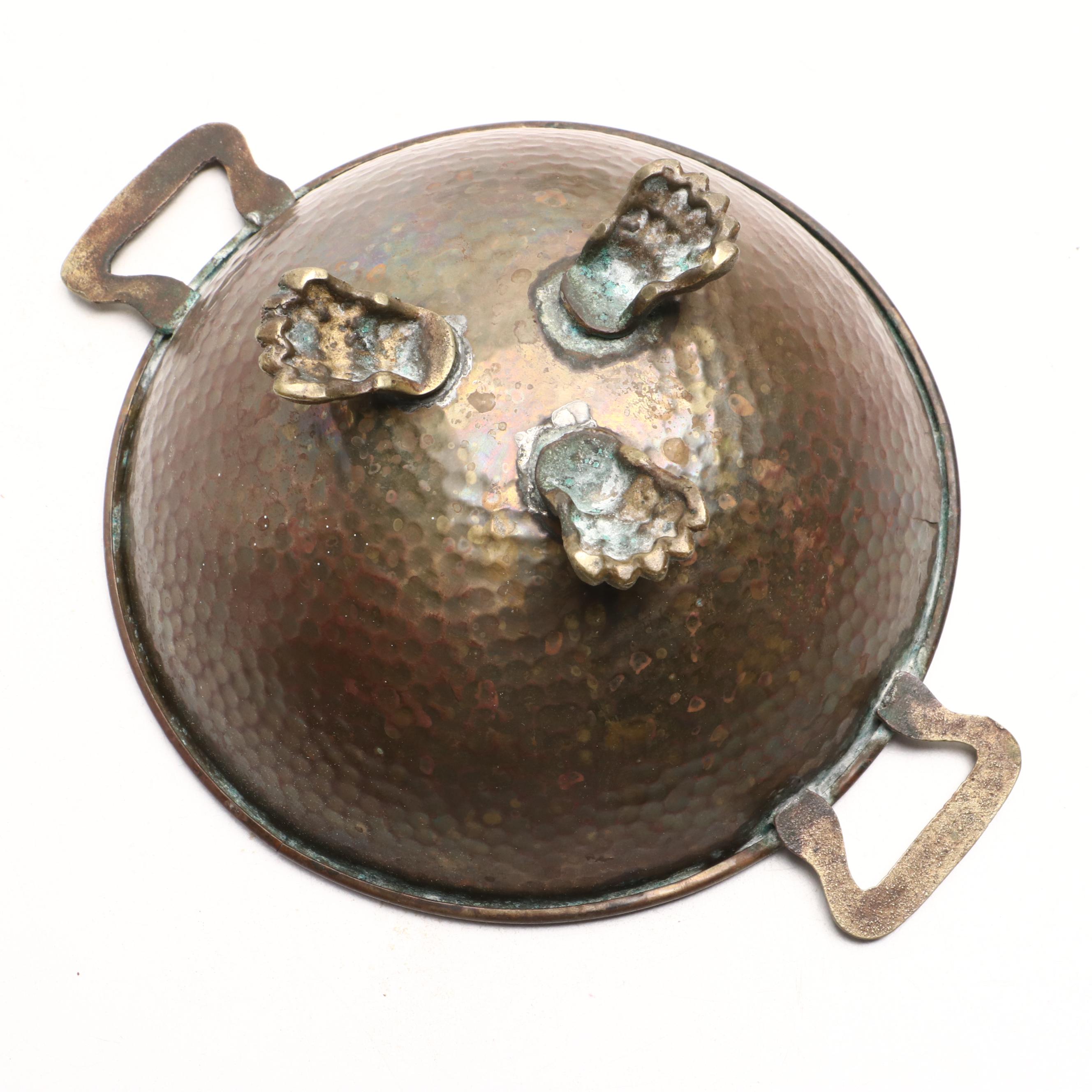 Floral Motif Etched Brass Table Gong with Scorpion Motif Brass Bowl and More