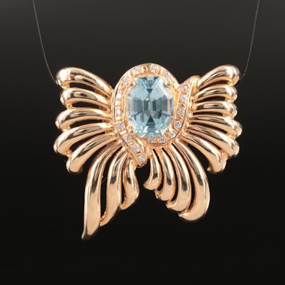 14K Sky Blue Topaz and Diamond Pendant Slide