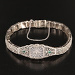 Art Deco 14K Rock Crystal Quartz and Diamond Filigree Bracelet