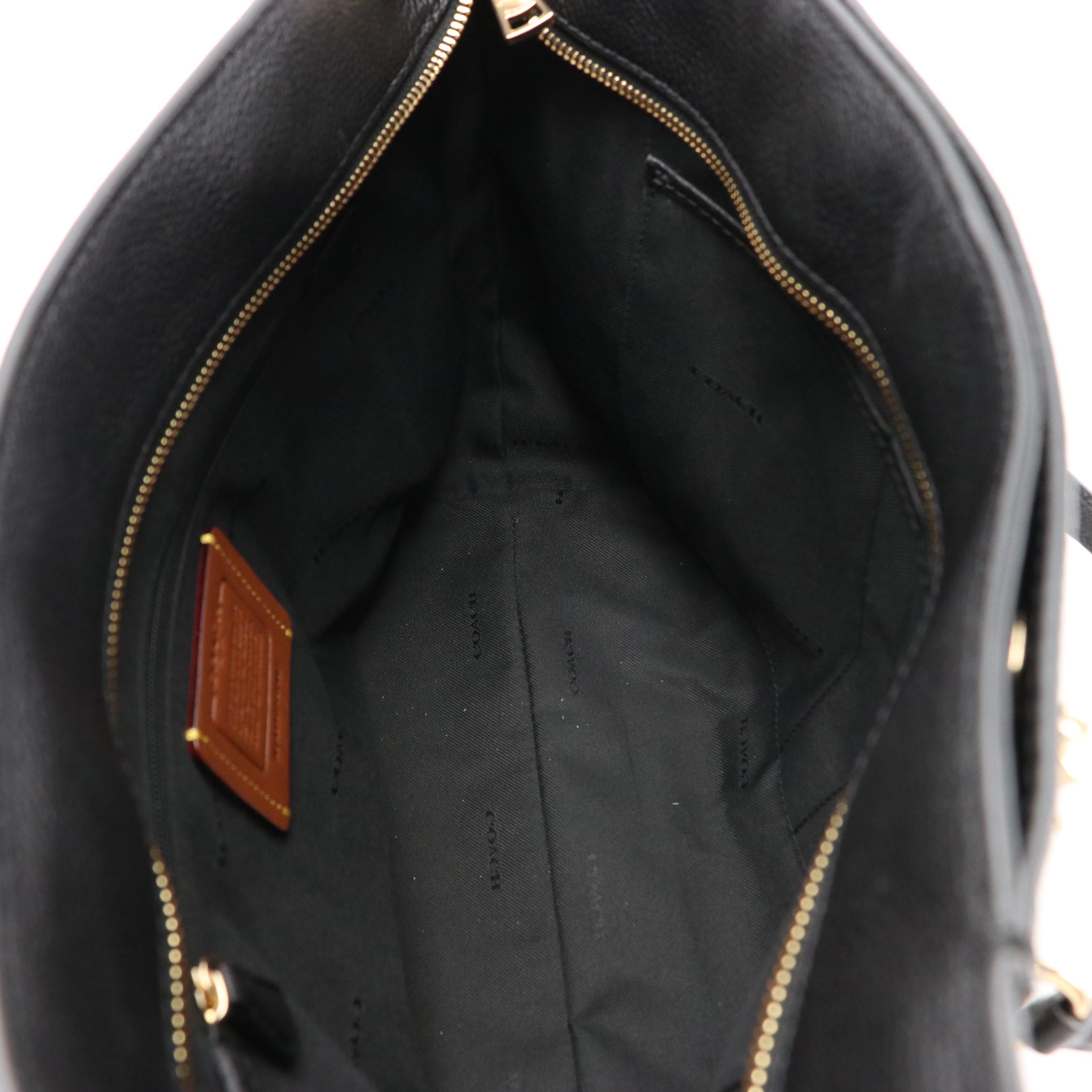 Coach Black Pebble Grain Leather Turnlock Tote with Chain and Leather Strap, NWT