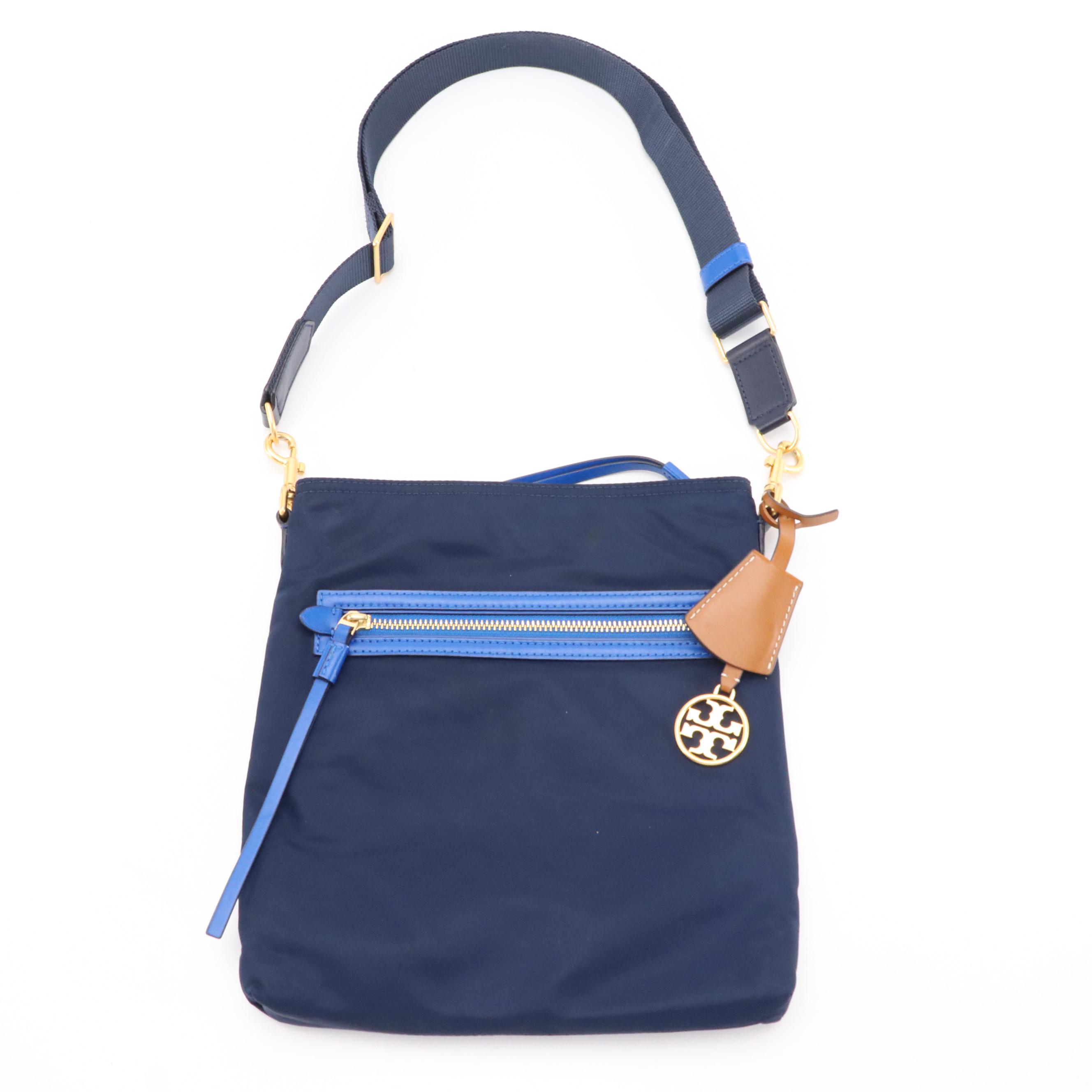 Tod's Beige Logo Canvas Tote Bag, Tory Burch Blue Nylon Messenger Crossbody Bag
