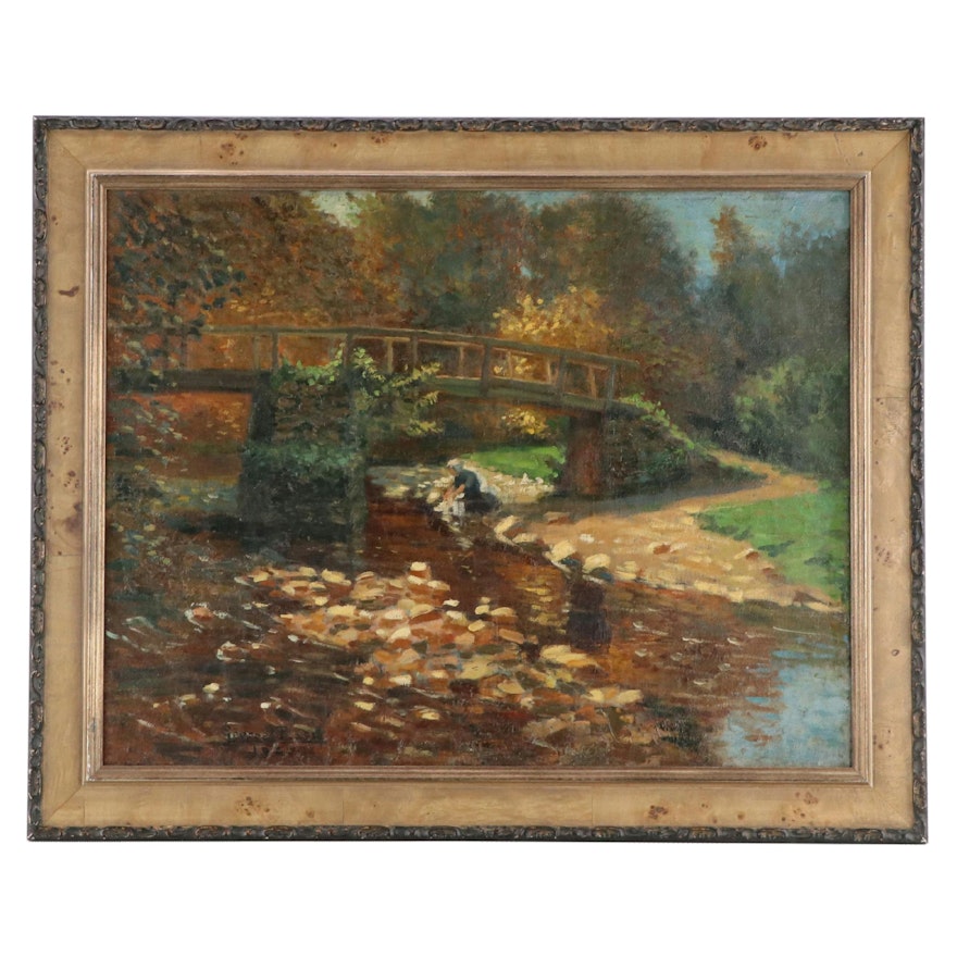 Georges Plasse Creek Landscape Oil Painting, 1920