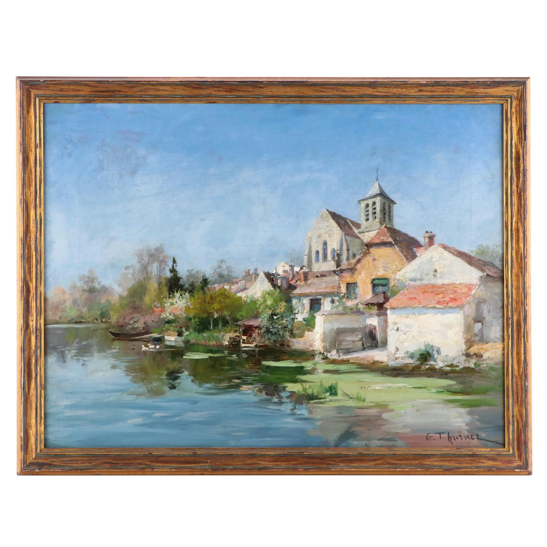 Gabriel Edouard Thurner French Impressionist River Scene Oil Painting