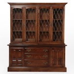 Ethan Allen Walnut Finish Hardwood and Glass Two-Part China Cabinet
