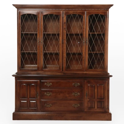 Ethan Allen Walnut Finish Hardwood and Glass Two-Part China Cabinet