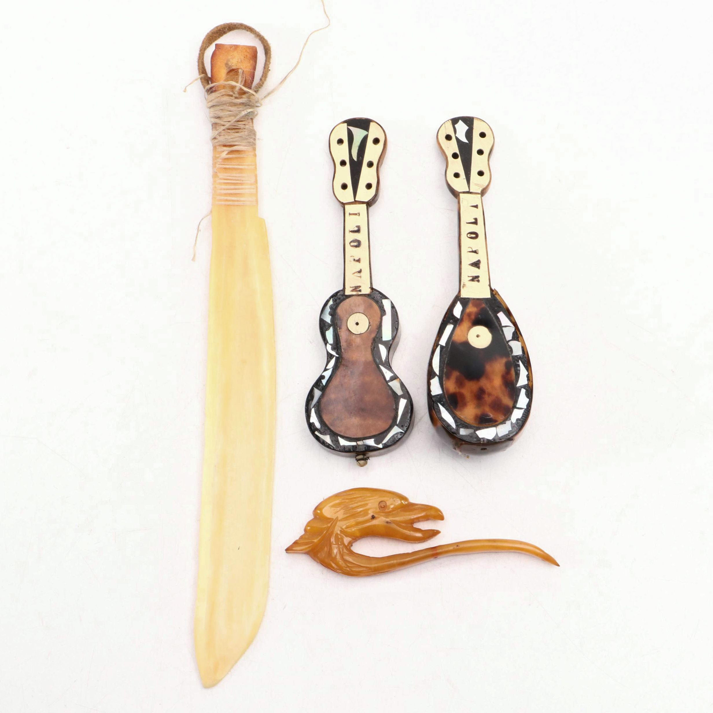 Italian Souvenir Tortoiseshell and Mother-of-Pearl Miniature Lutes and More