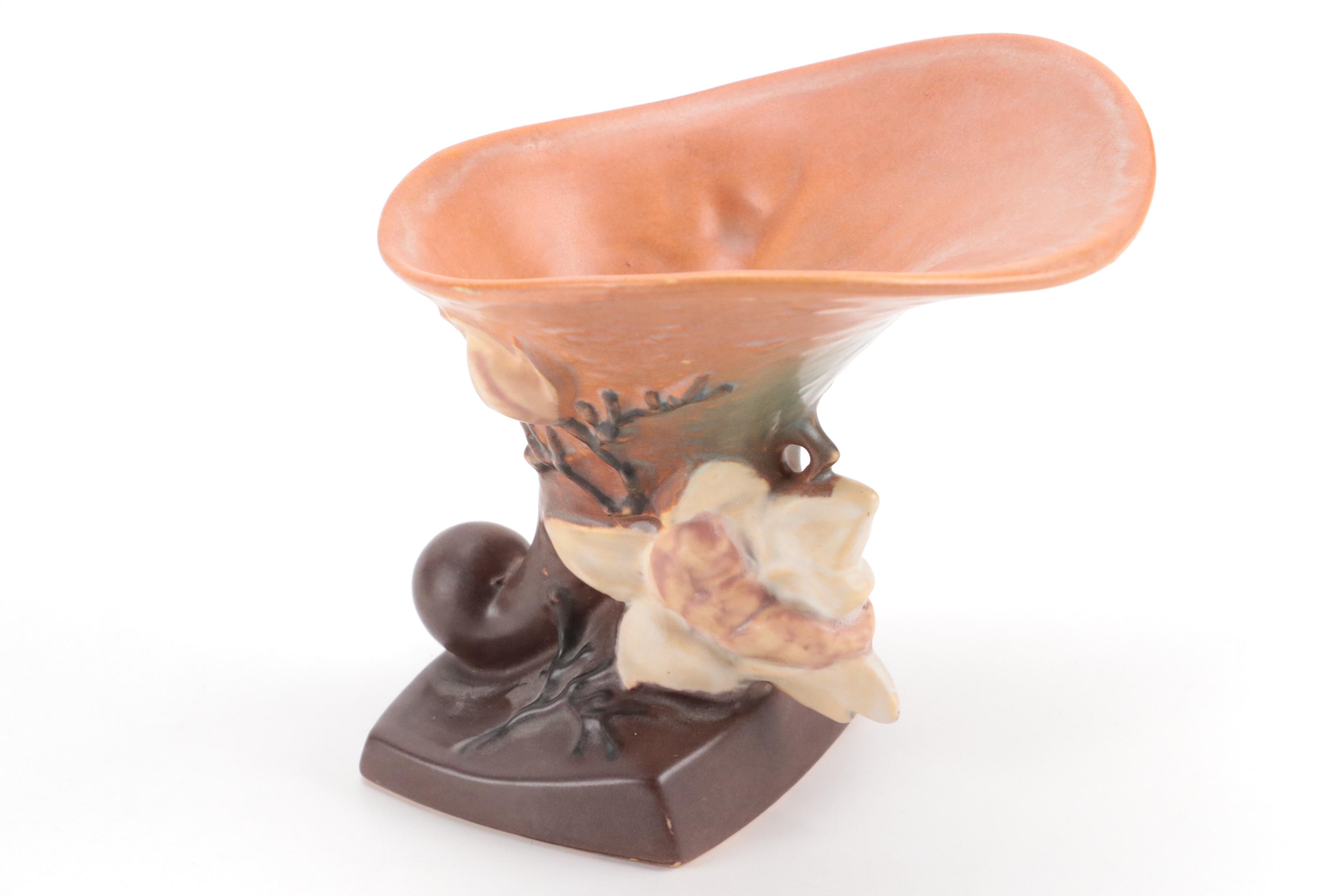 Roseville Pottery "Magnolia Terracotta" Ceramic Cornucopia and Art Pottery Décor