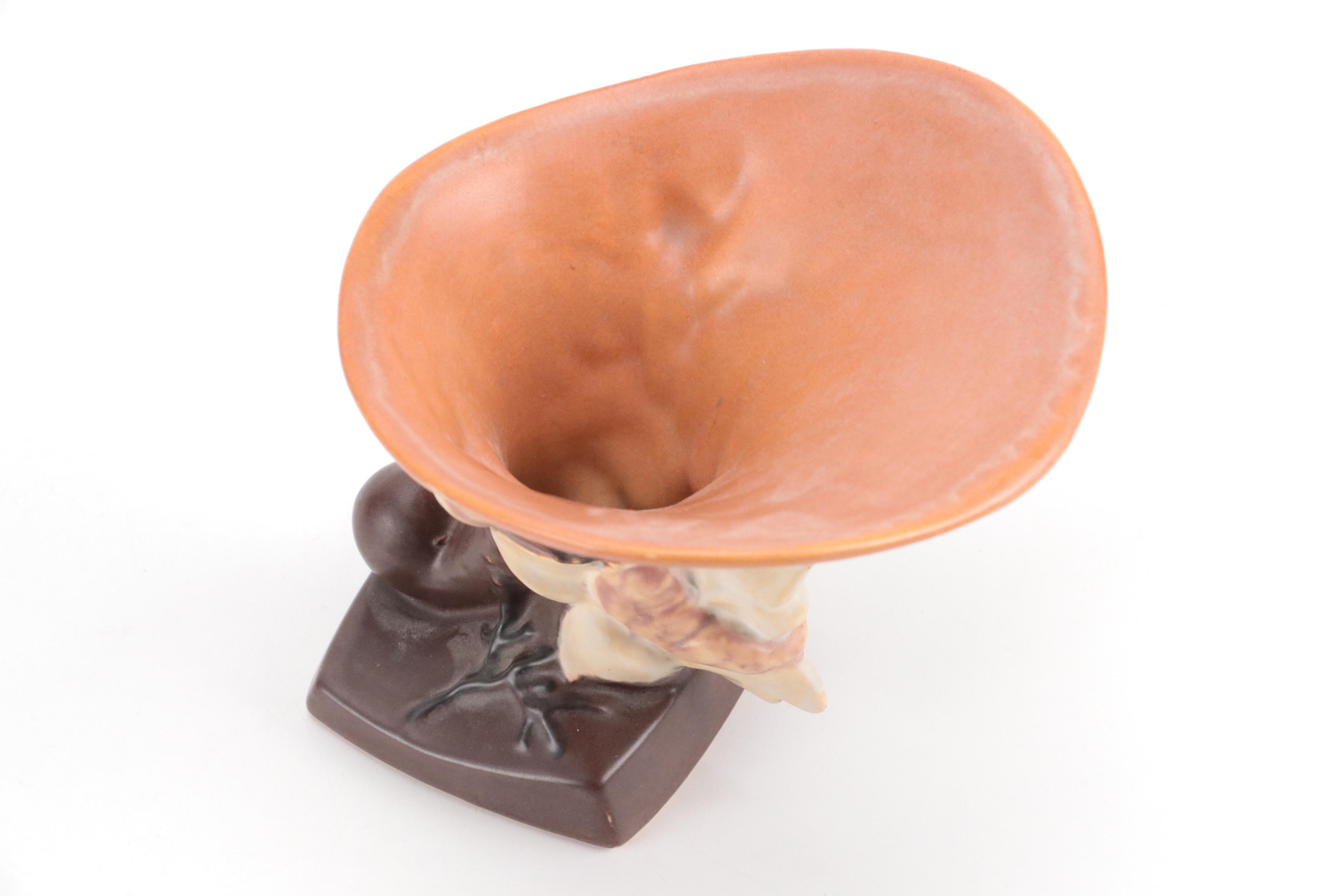 Roseville Pottery "Magnolia Terracotta" Ceramic Cornucopia and Art Pottery Décor