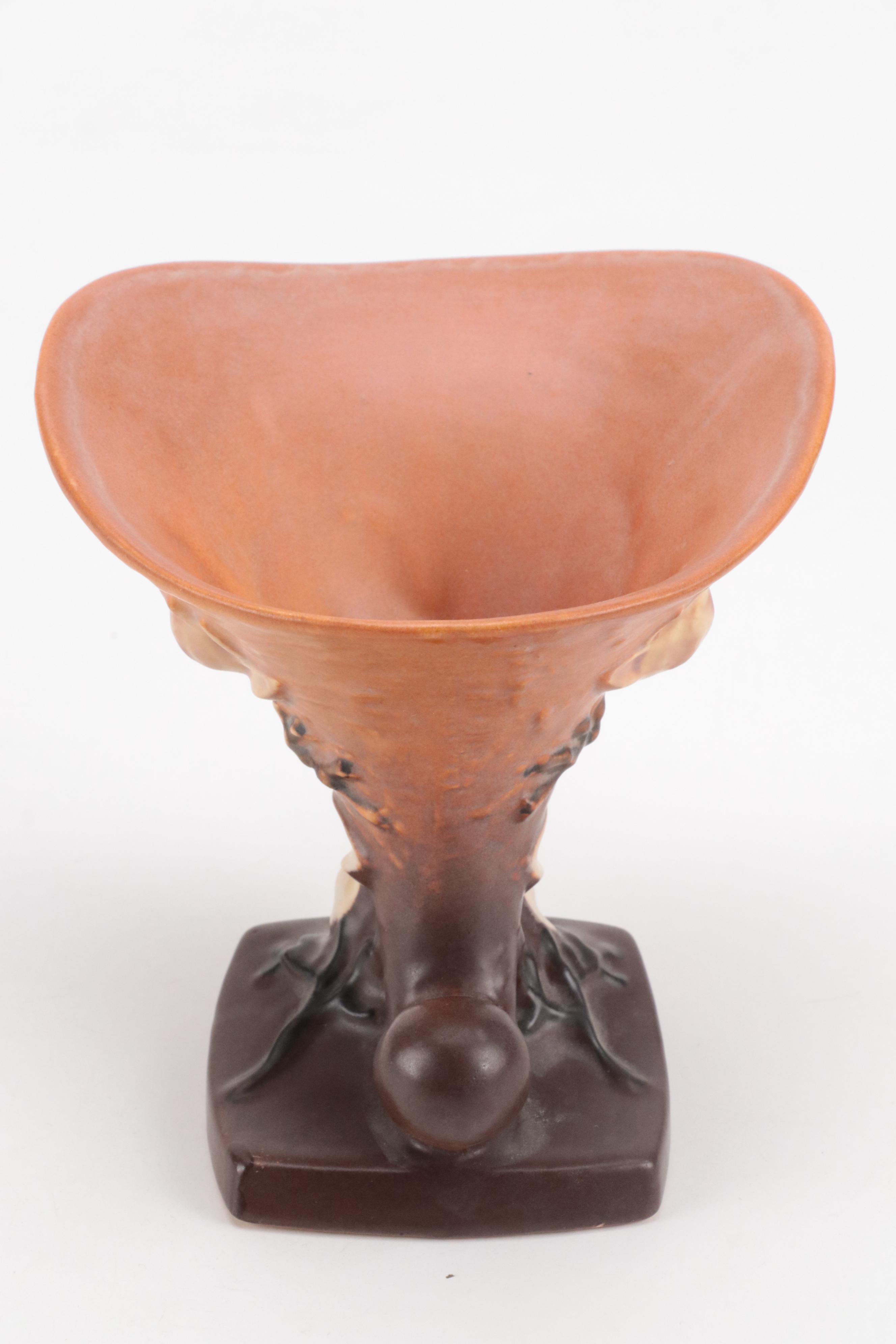 Roseville Pottery "Magnolia Terracotta" Ceramic Cornucopia and Art Pottery Décor