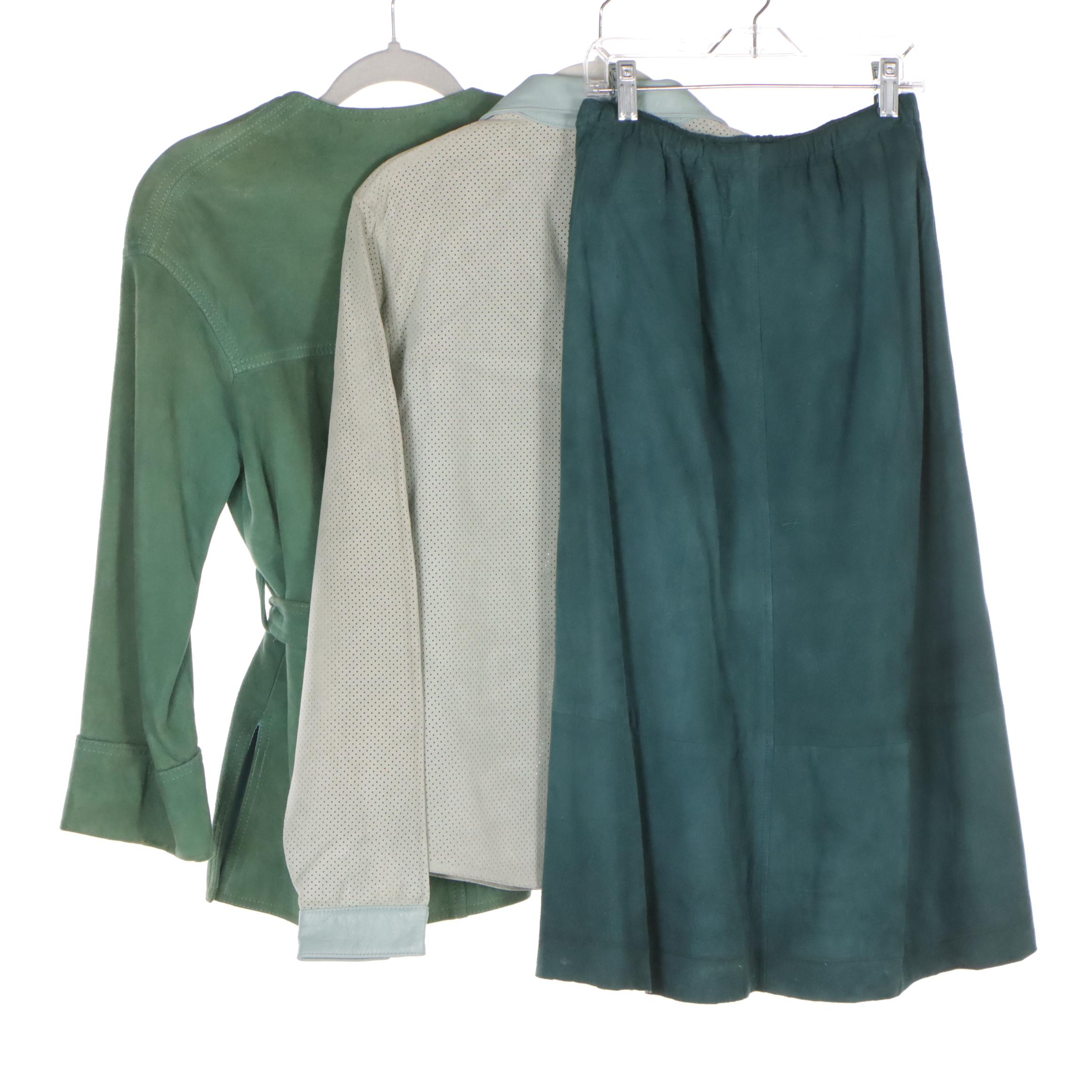 Francine Wrap Shirt in Leather and Paolo Santini Leather Shirt with Siena Skirt