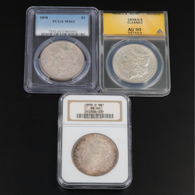 Three Graded Morgan Silver Dollars Including a PCGS MS63 1898