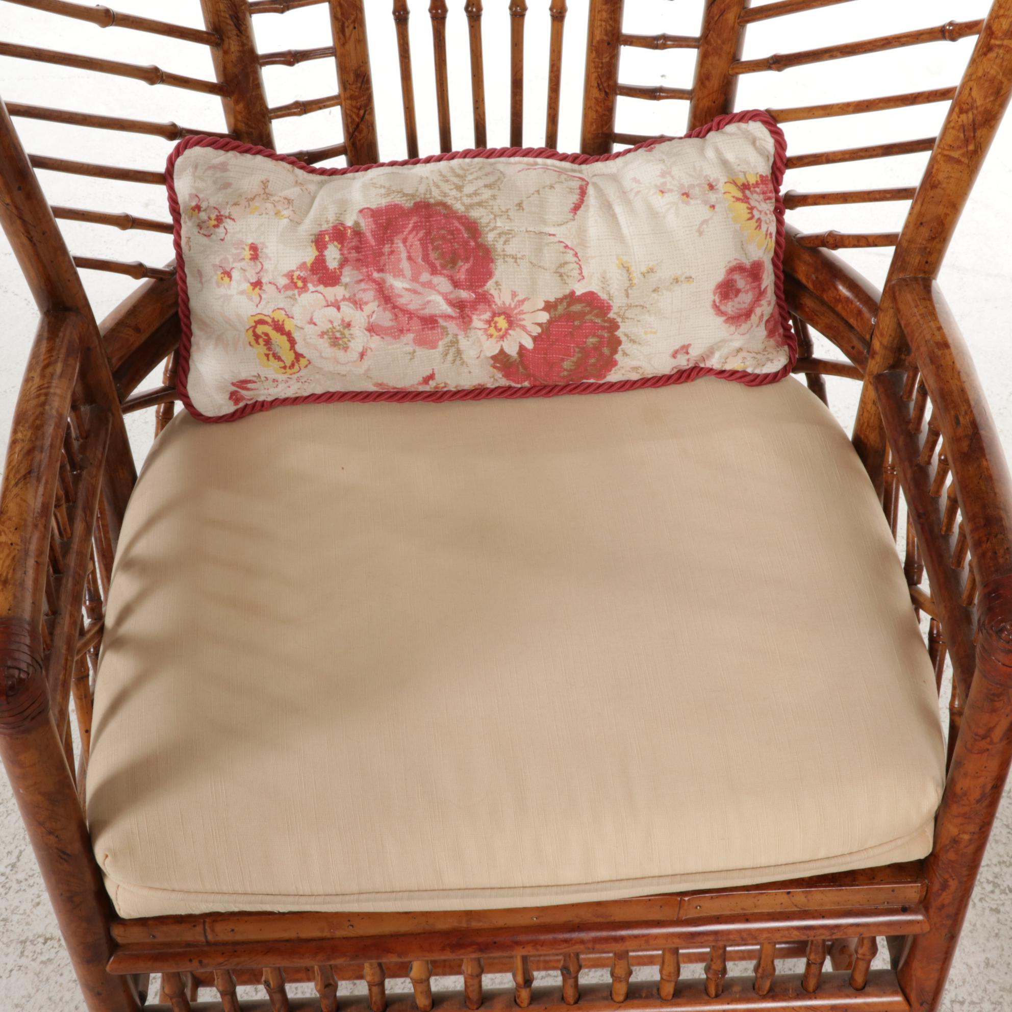 Pair of Chippendale Style Rattan and Caned Seat High-Back Armchairs