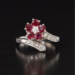 14K Diamond and Ruby Flower Bypass Ring
