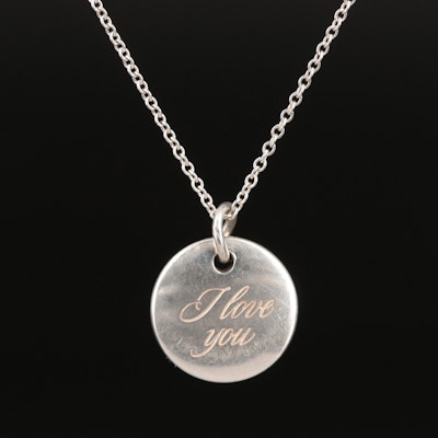 Tiffany & Co. Sterling "I Love You" Round Tag Necklace