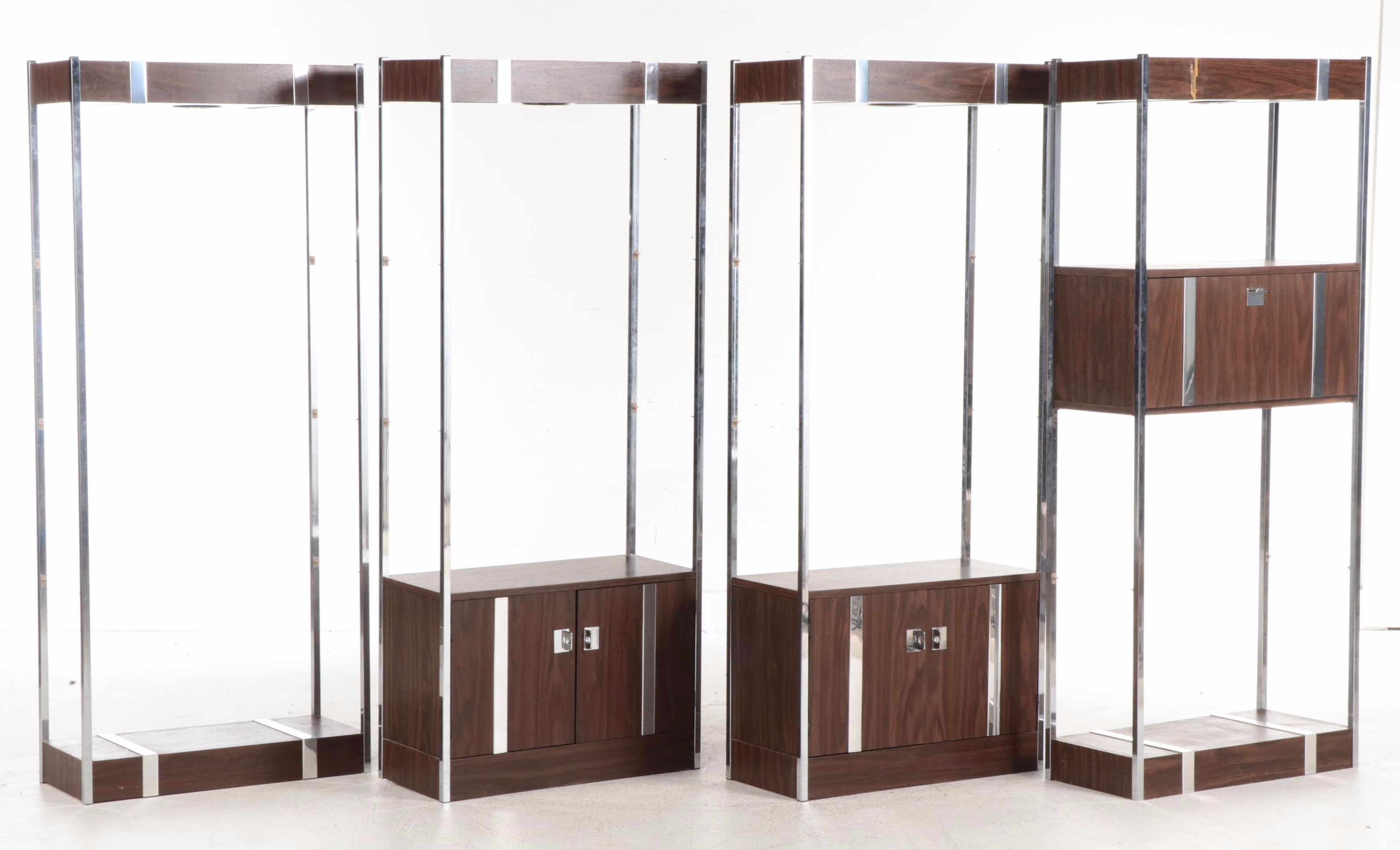 Mid Century Modern Style Walnut and Chrome Modular Shelves, Mid to Late 20th C.