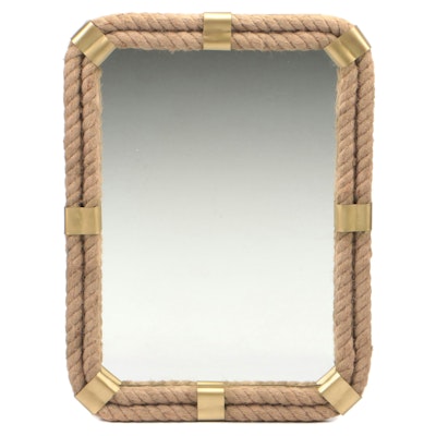 Rope and Gold Tone Accent Coastal Style Wall Mirror