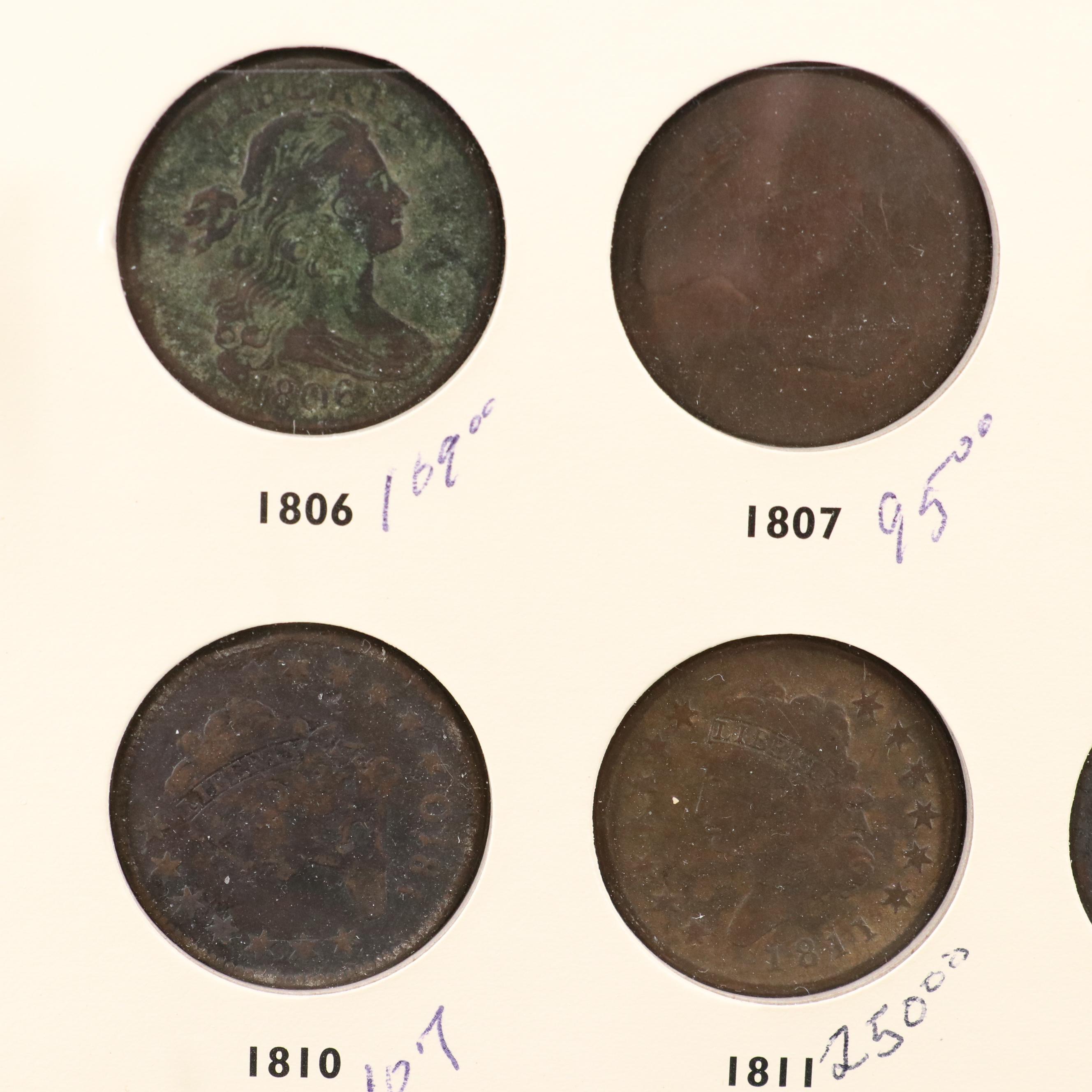 Collection of United States Large Cents Complete From 1806-1857