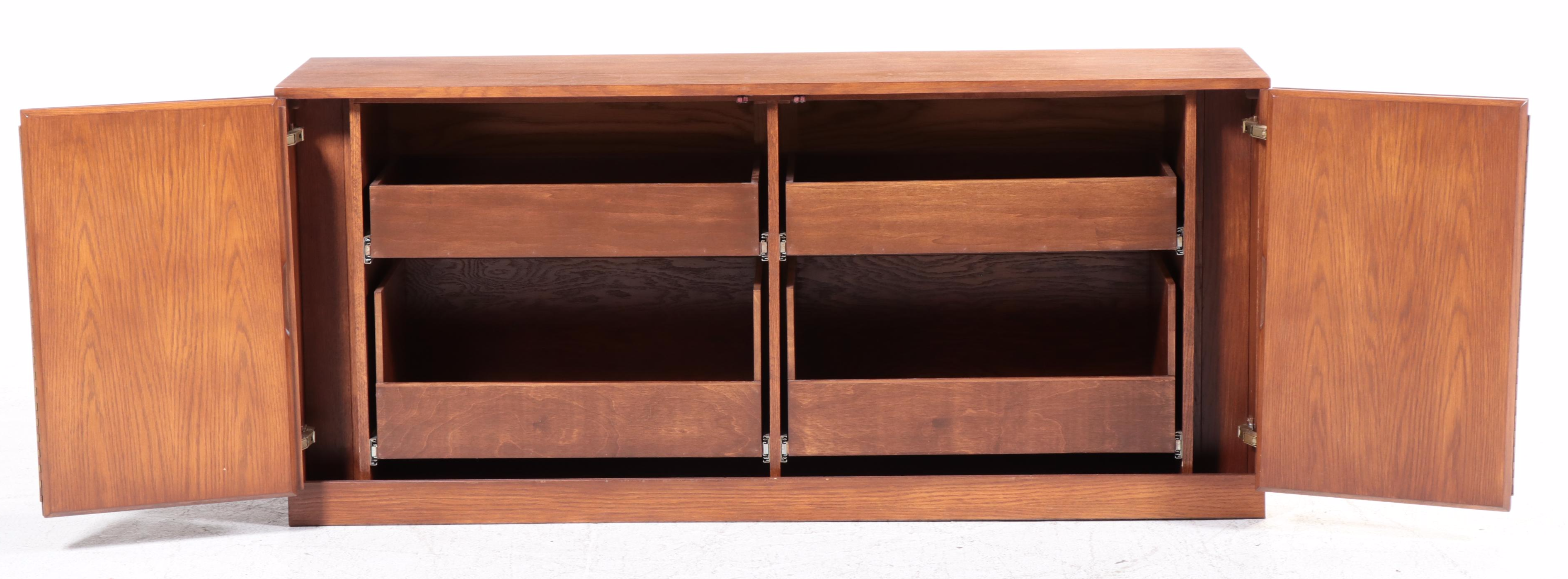 Dixie Furniture Oak Linen Press Cabinet, Late 20th Century