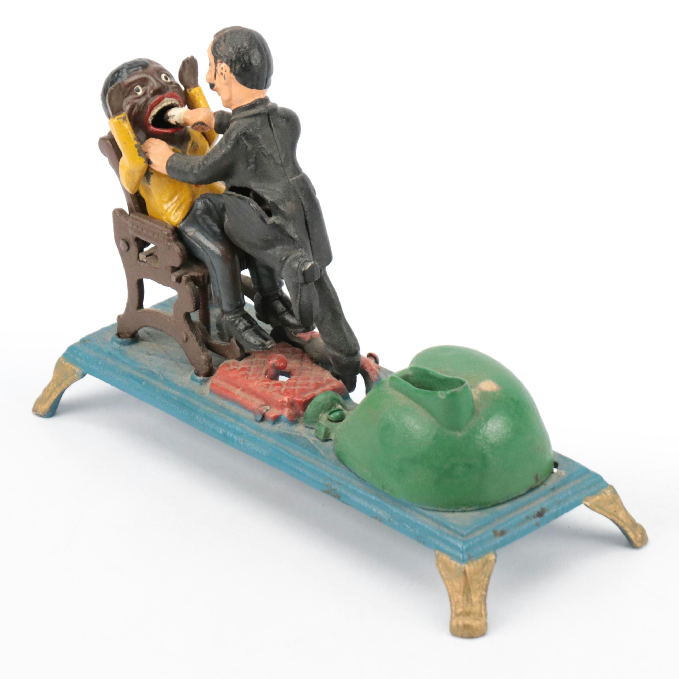 Cold-Painted Cast Iron Dentist Mechanical Coin Bank