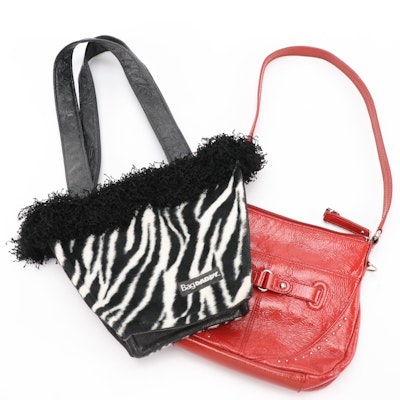 Stone Mountain Shoulder Bag in Red Leather & Bag Daddy Bucket Bag in Zebra Print